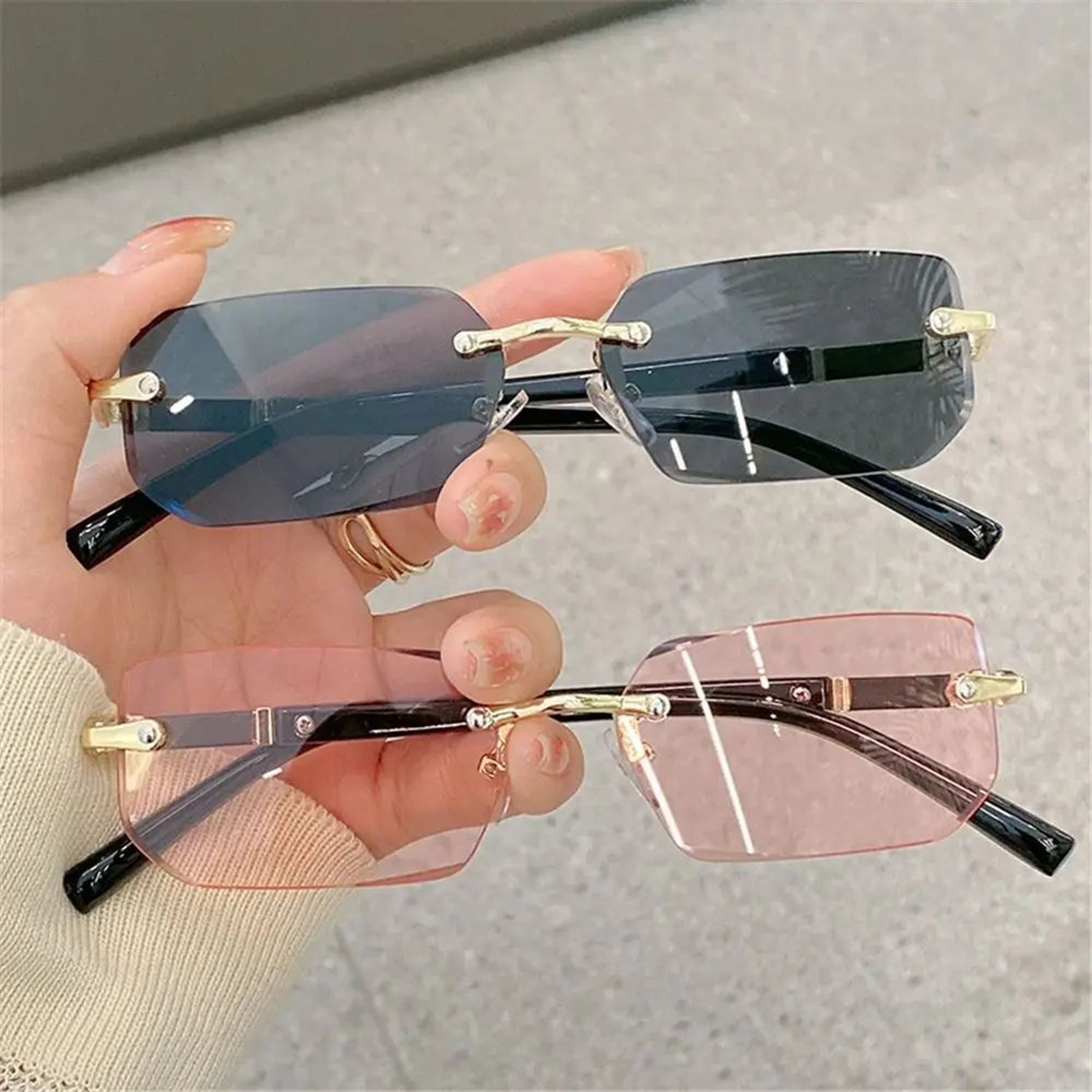 Y2K Rimless Rectangle UV400 Sunglasses  Lightweight Frameless Retro Shades For Women  Men 0