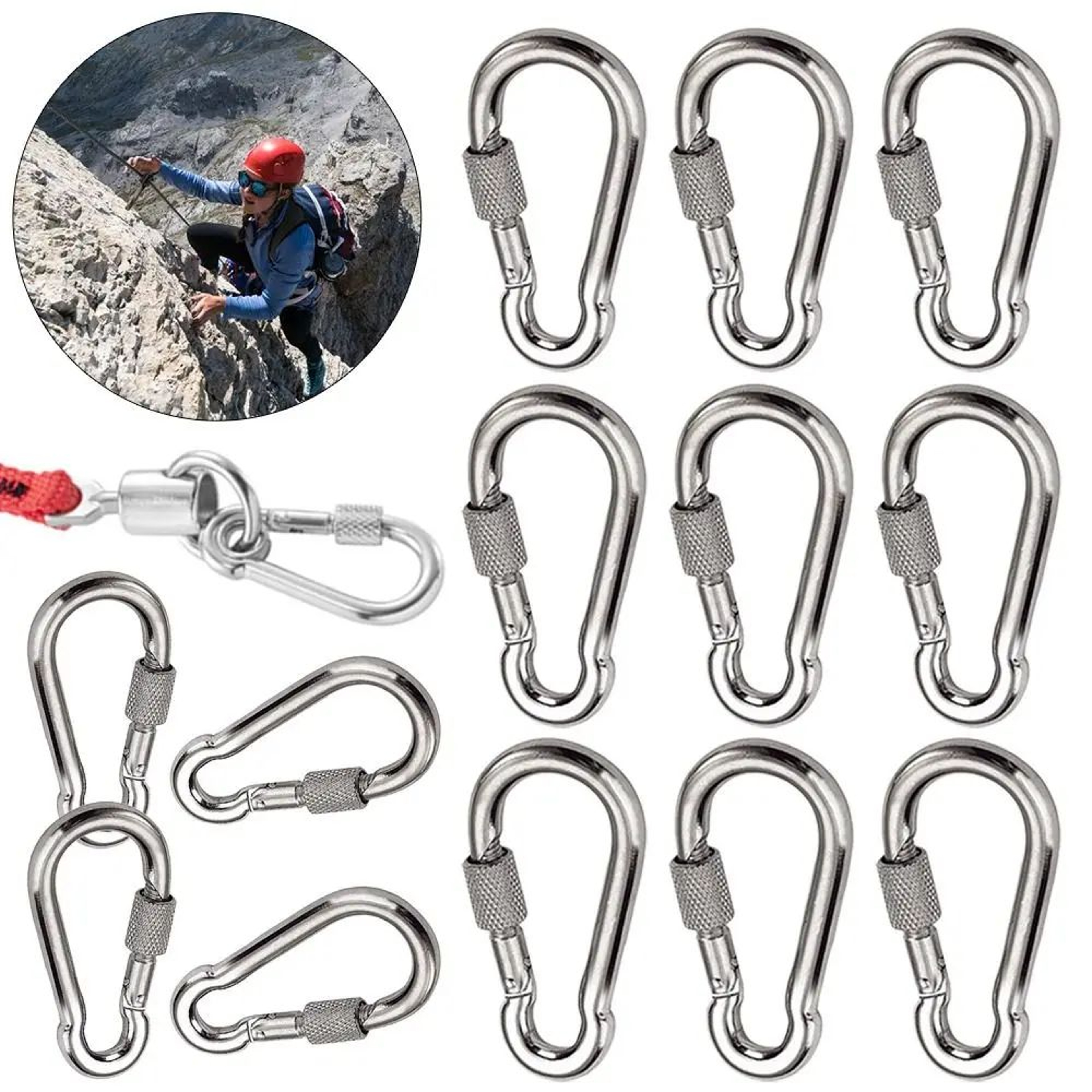 Stainless Steel Quick Link Screw Lock Carabiner M4M12  Spring Snap Hook For Camping Travel  Rigging 1
