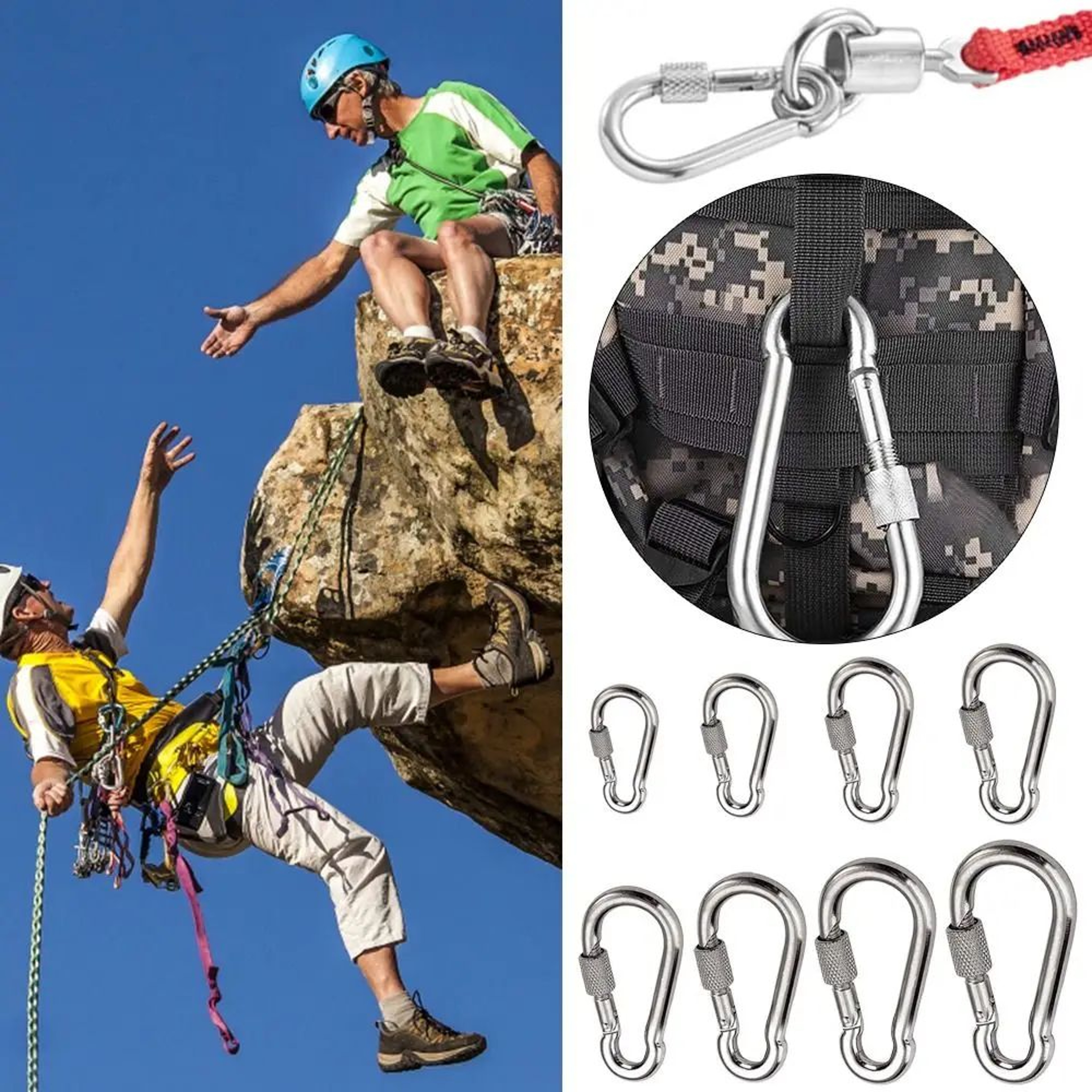 Stainless Steel Quick Link Screw Lock Carabiner M4M12  Spring Snap Hook For Camping Travel  Rigging 3
