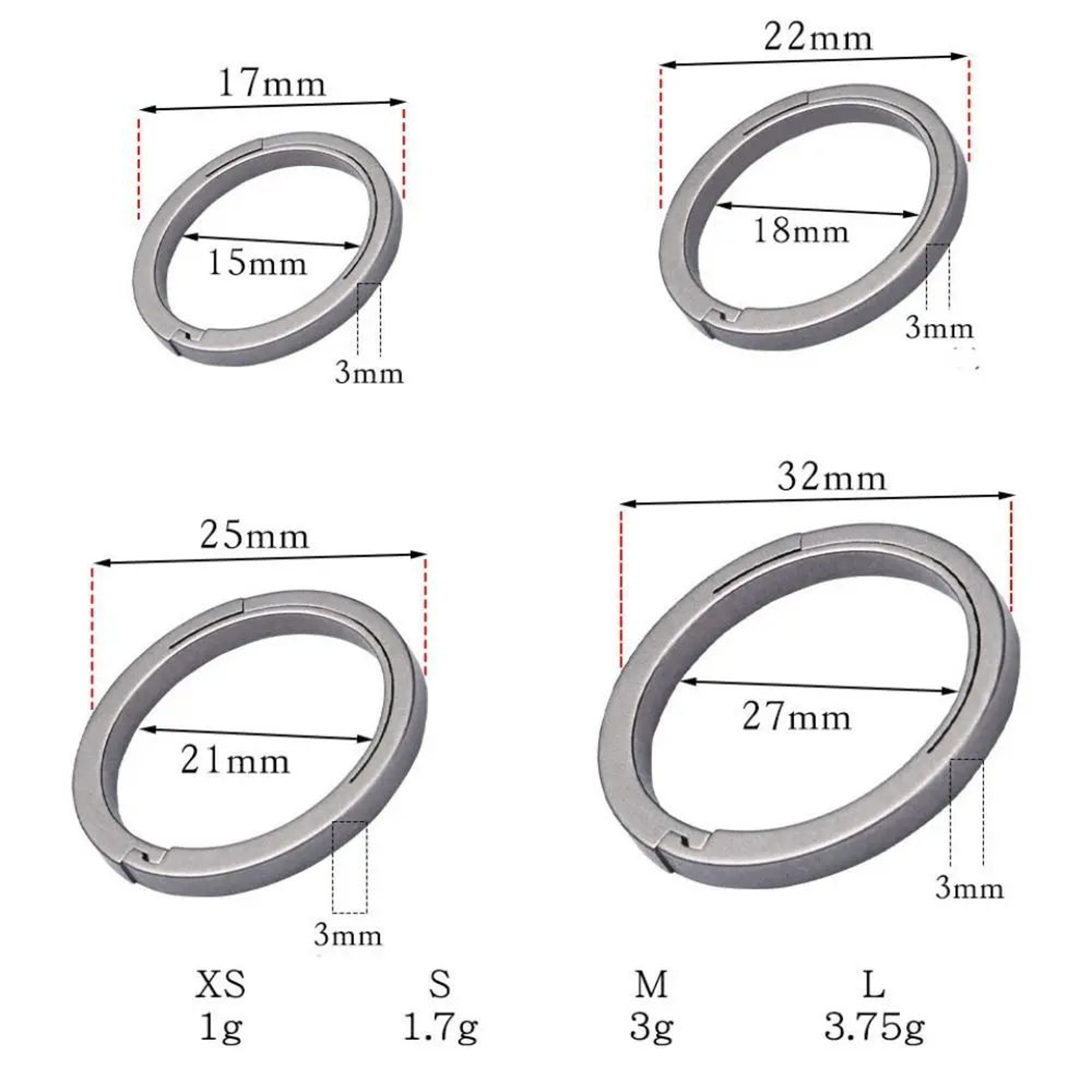UltraLight TC4 Titanium Key Ring Set 1732mm  Minimalist EDC Keyring For Everyday Carry 4