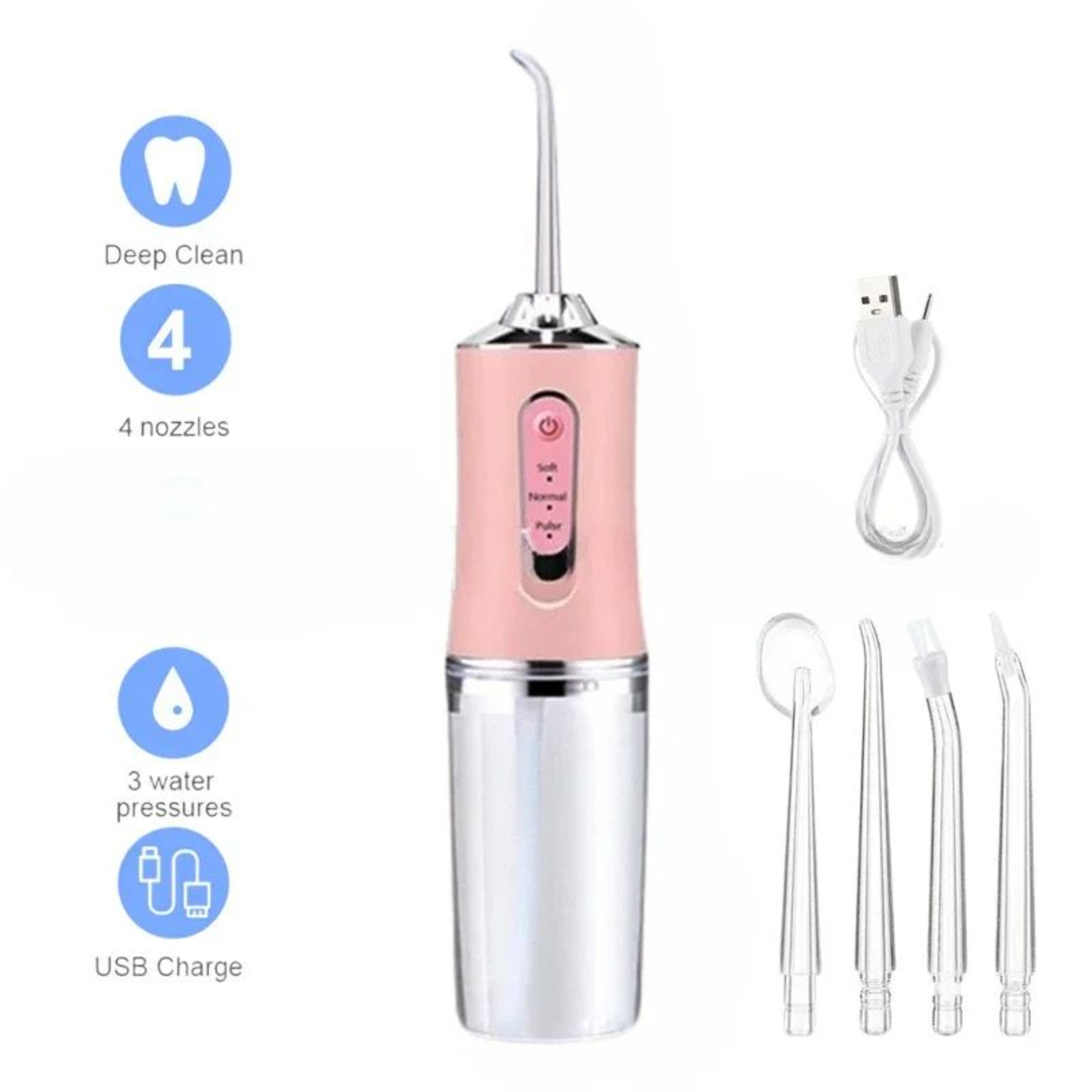 Cordless Water Flosser With 220ml Tank  Portable Oral Irrigator 3 Modes 4 Jet Tips USB Rechargeable 7