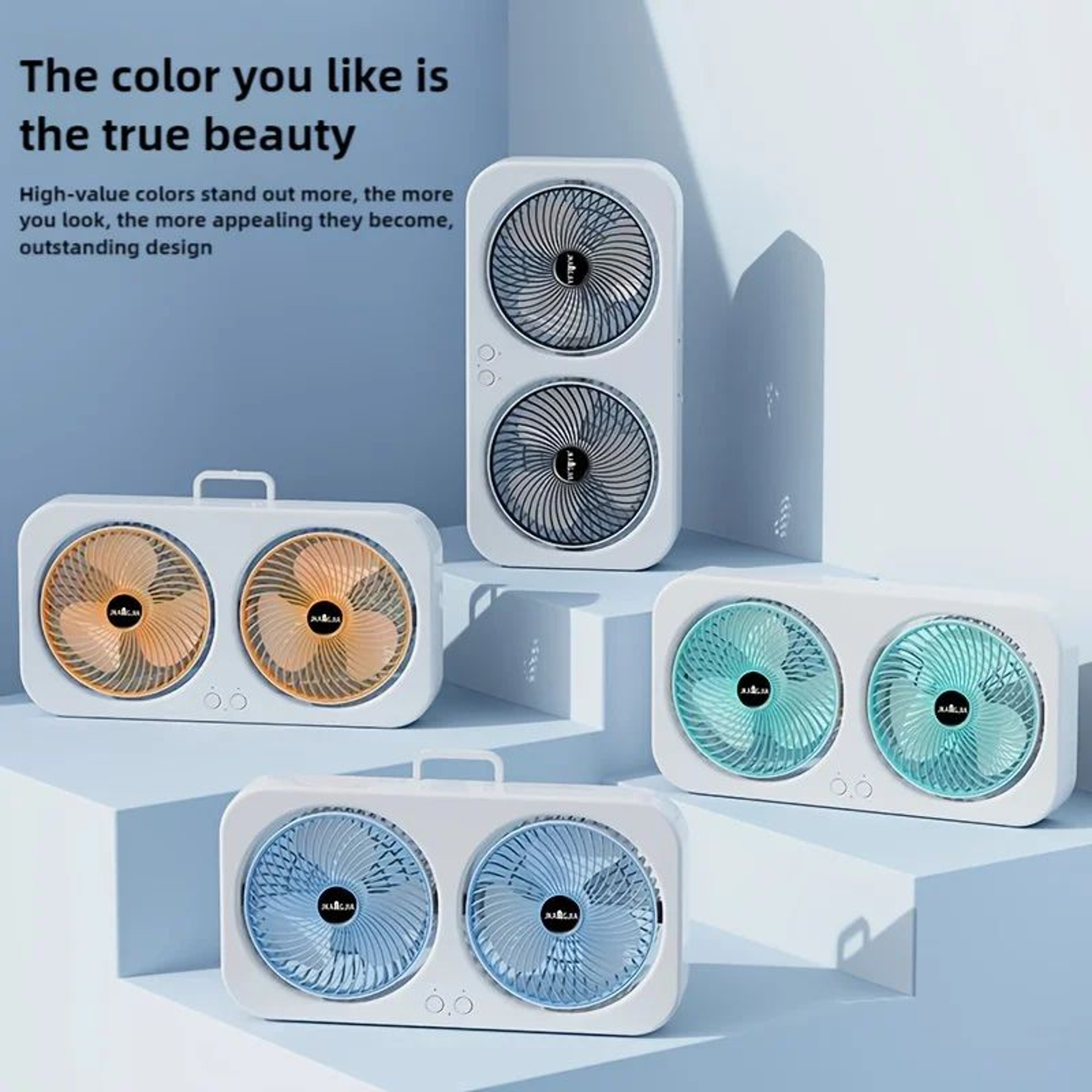 Dual Head USB Fan  360 Rotating Rechargeable Desk Fan With WallMount Or Freestanding Design 2