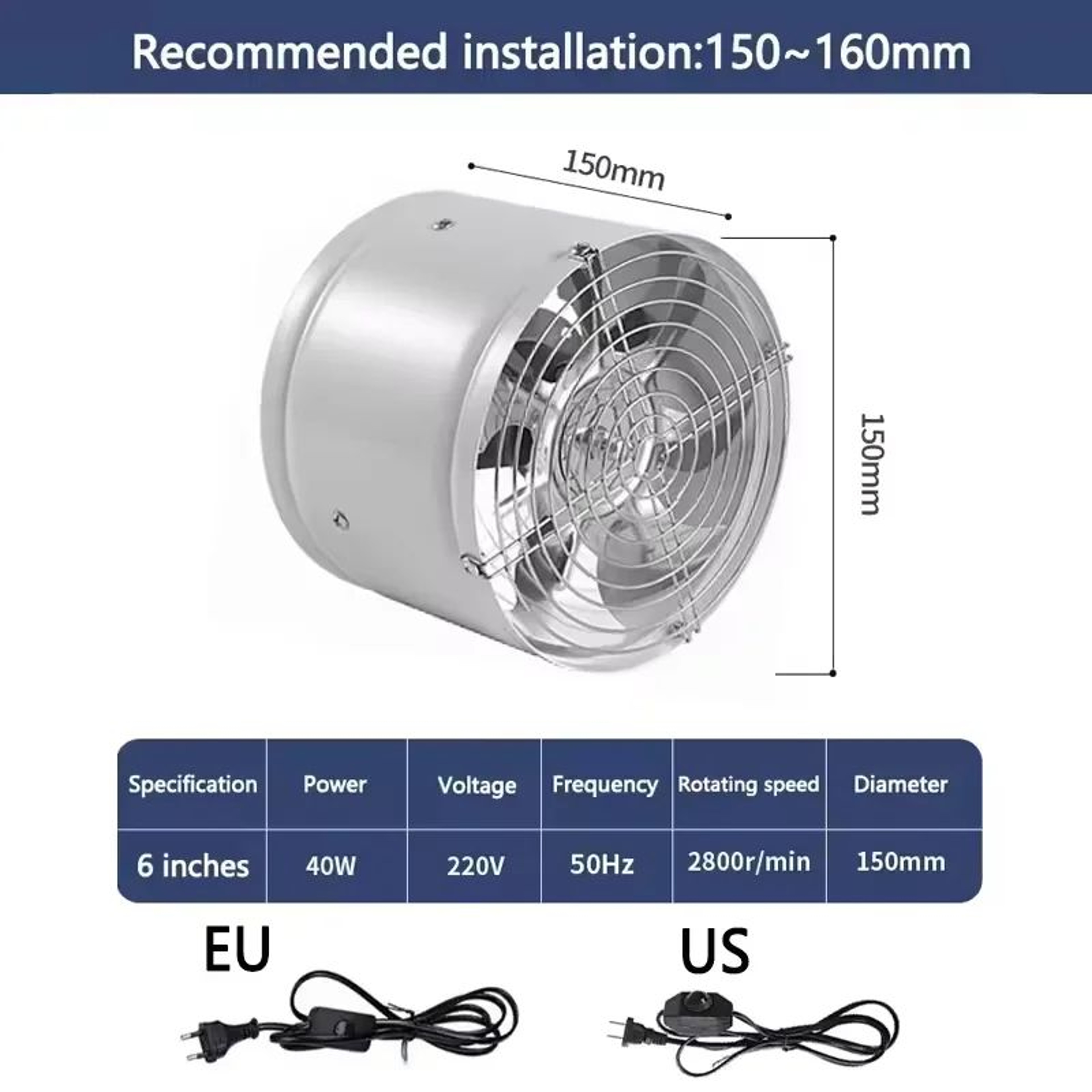 220V Metal Inline Duct Exhaust Fan 46 Inch  Quiet Bathroom Ventilation Fan For Moisture  Odor Remov 9