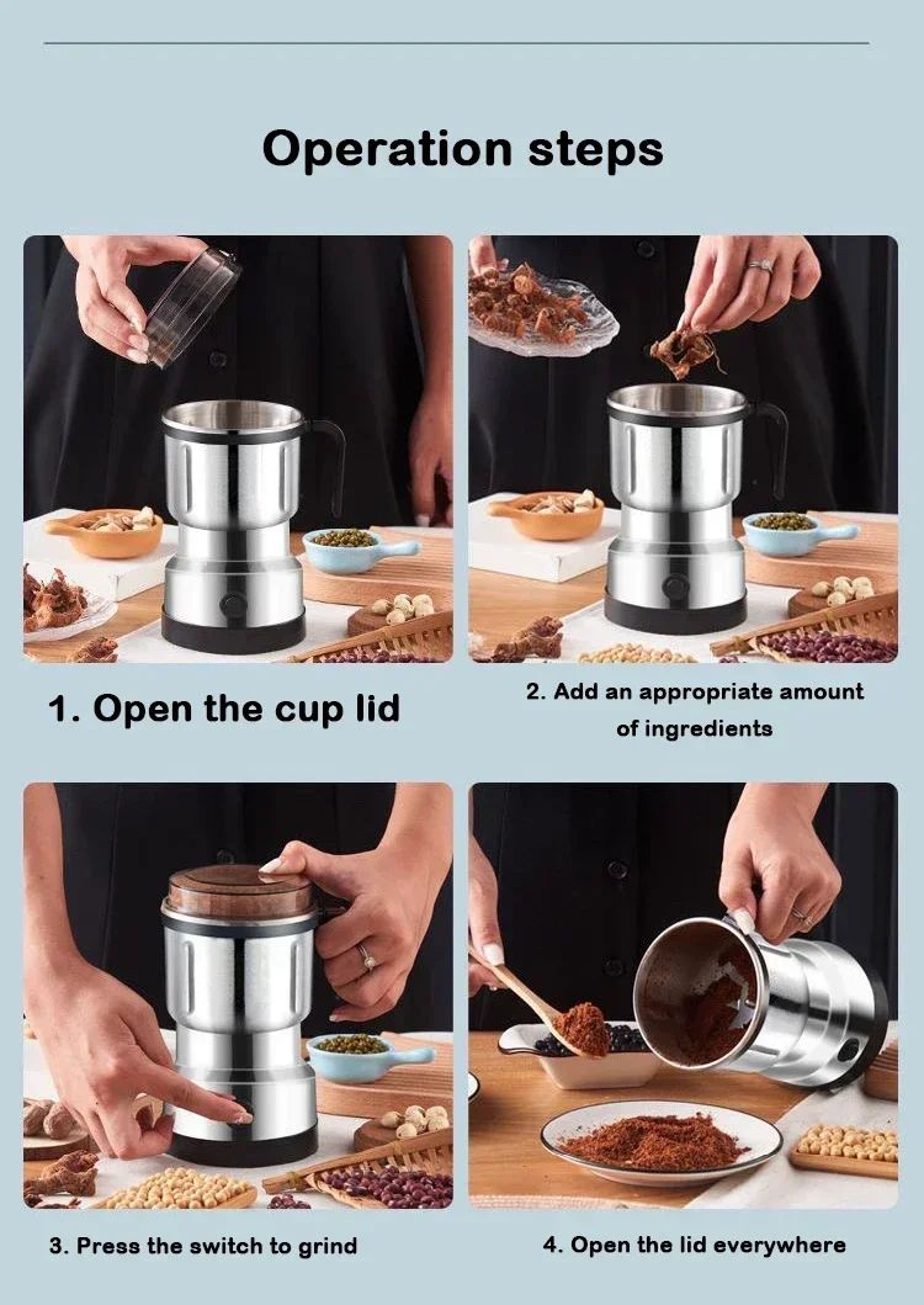 220V Electric Coffee Grinder  Stainless Steel Coffee Bean Grinder  MultiUse Spice Grinder For Herbs 5