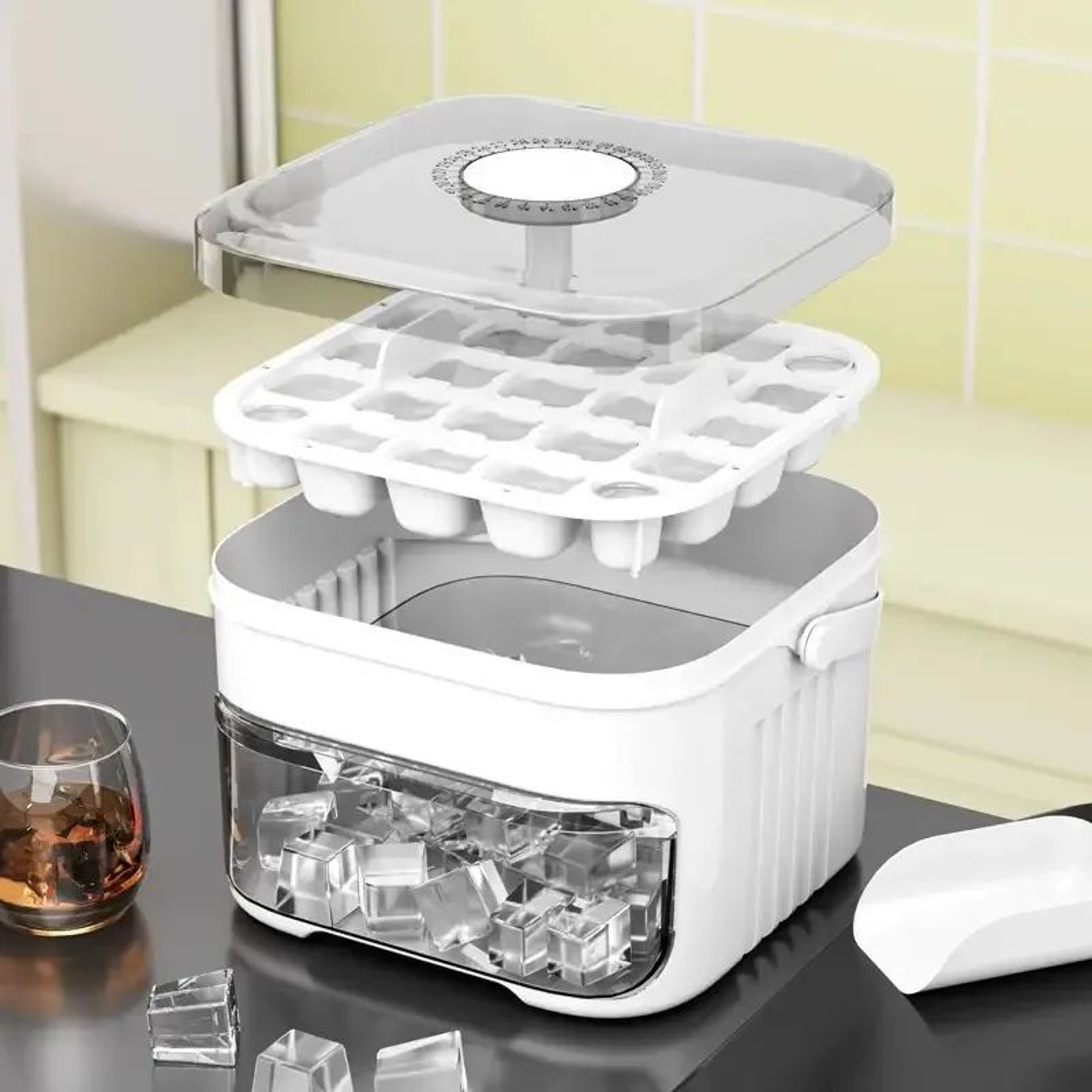 Asuwei ExtraLarge 50Cube Ice Tray With Lid  DoubleLayer Large Capacity Ice Cube Maker For Fast Easy 2