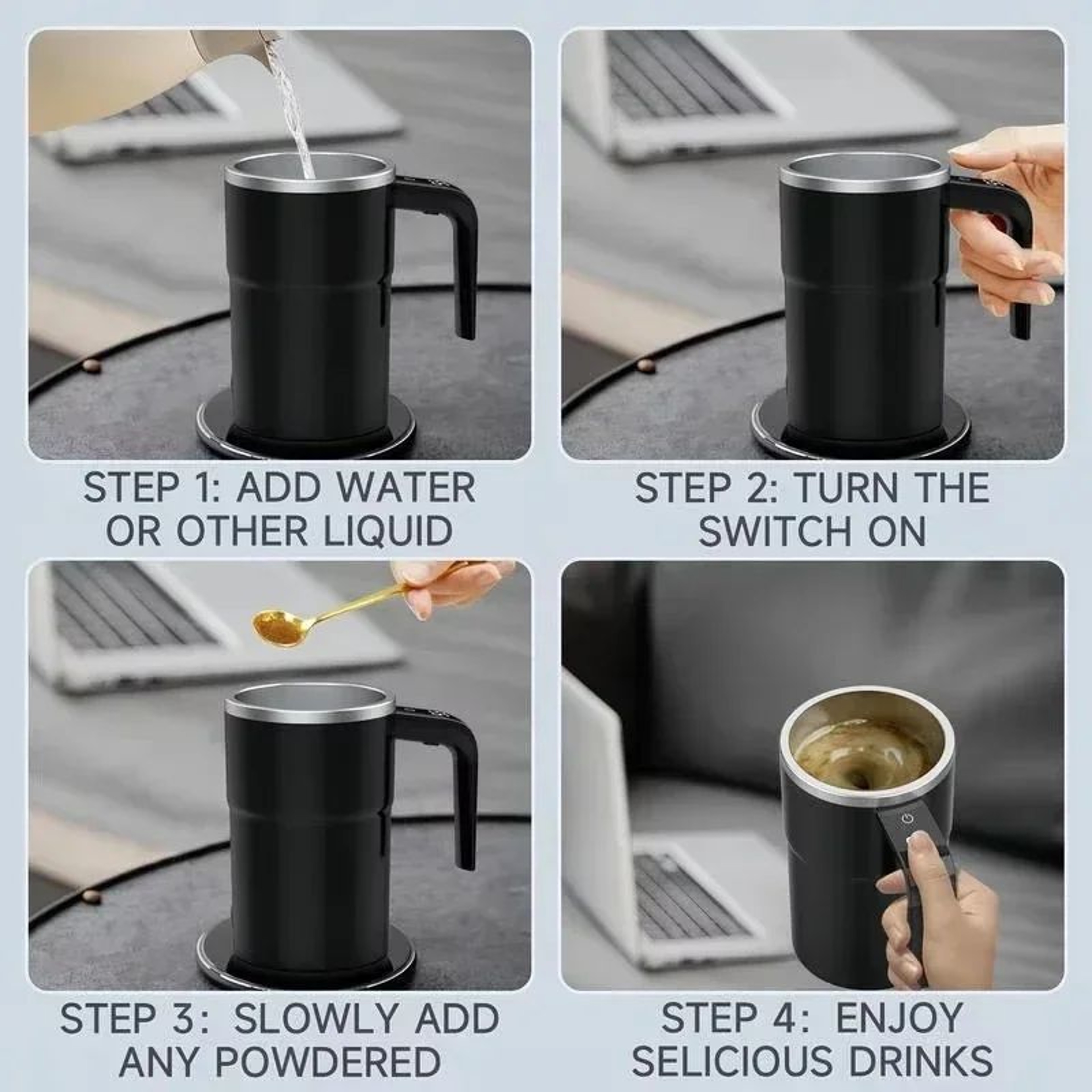 380ml USB Rechargeable SelfStirring Mug With Temperature Display  IP67 Waterproof Design 4
