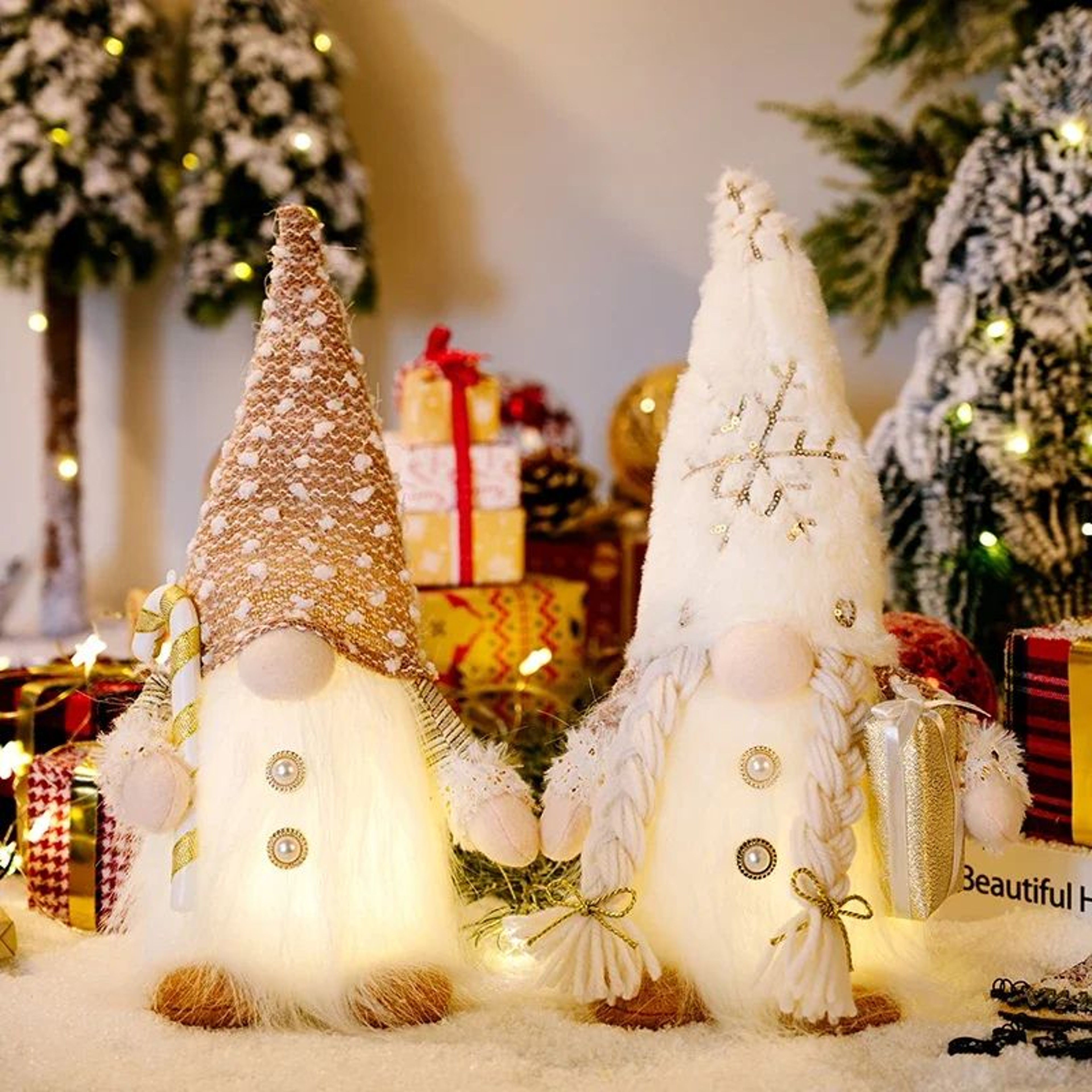 LED Christmas Gnome Doll Plush Ornament  Glowing Scandinavian Faceless Holiday Decor 0