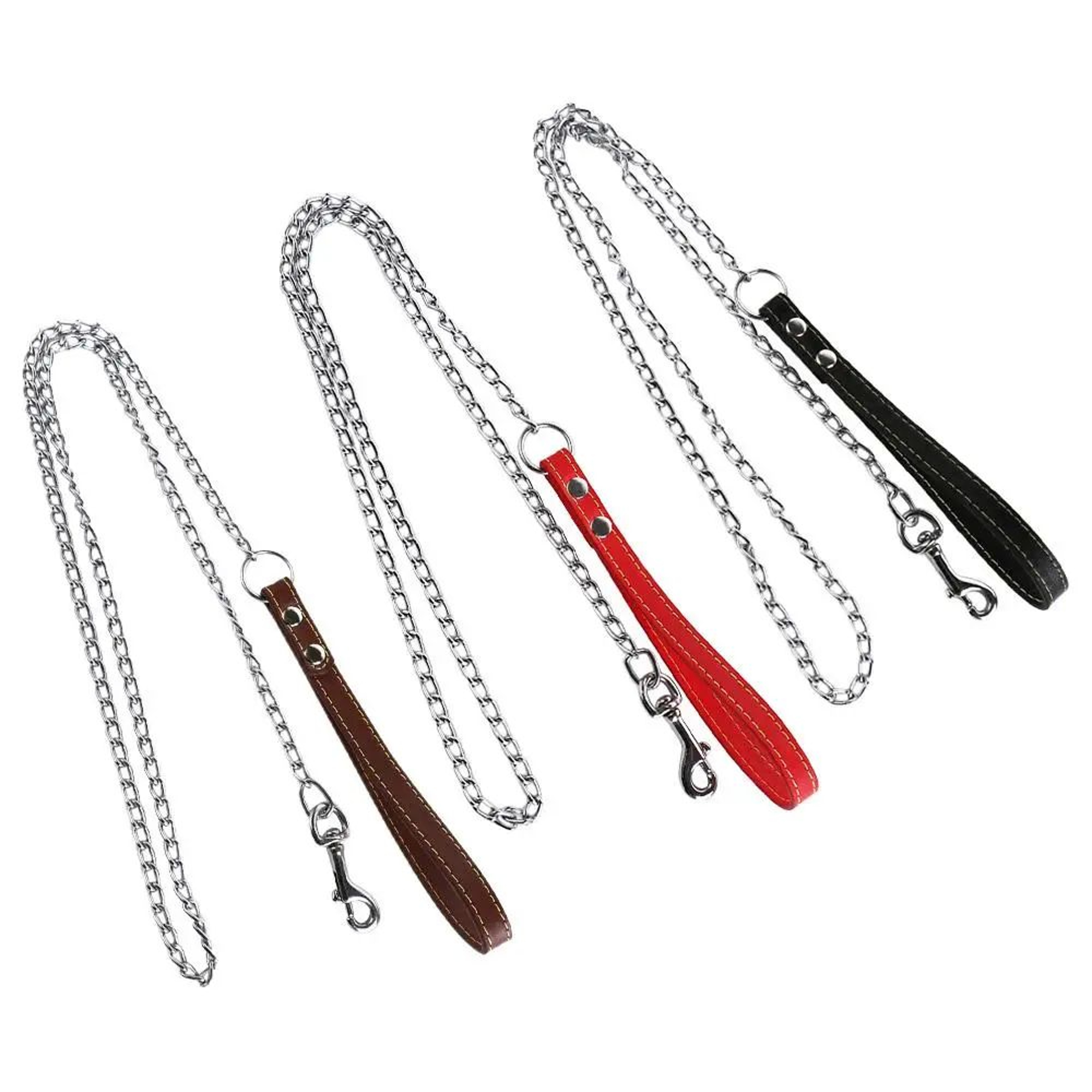 Heavy Duty Metal Chain Dog Leash With Leather Handle  ChewProof Strong Dog Lead For Powerful Walks 0