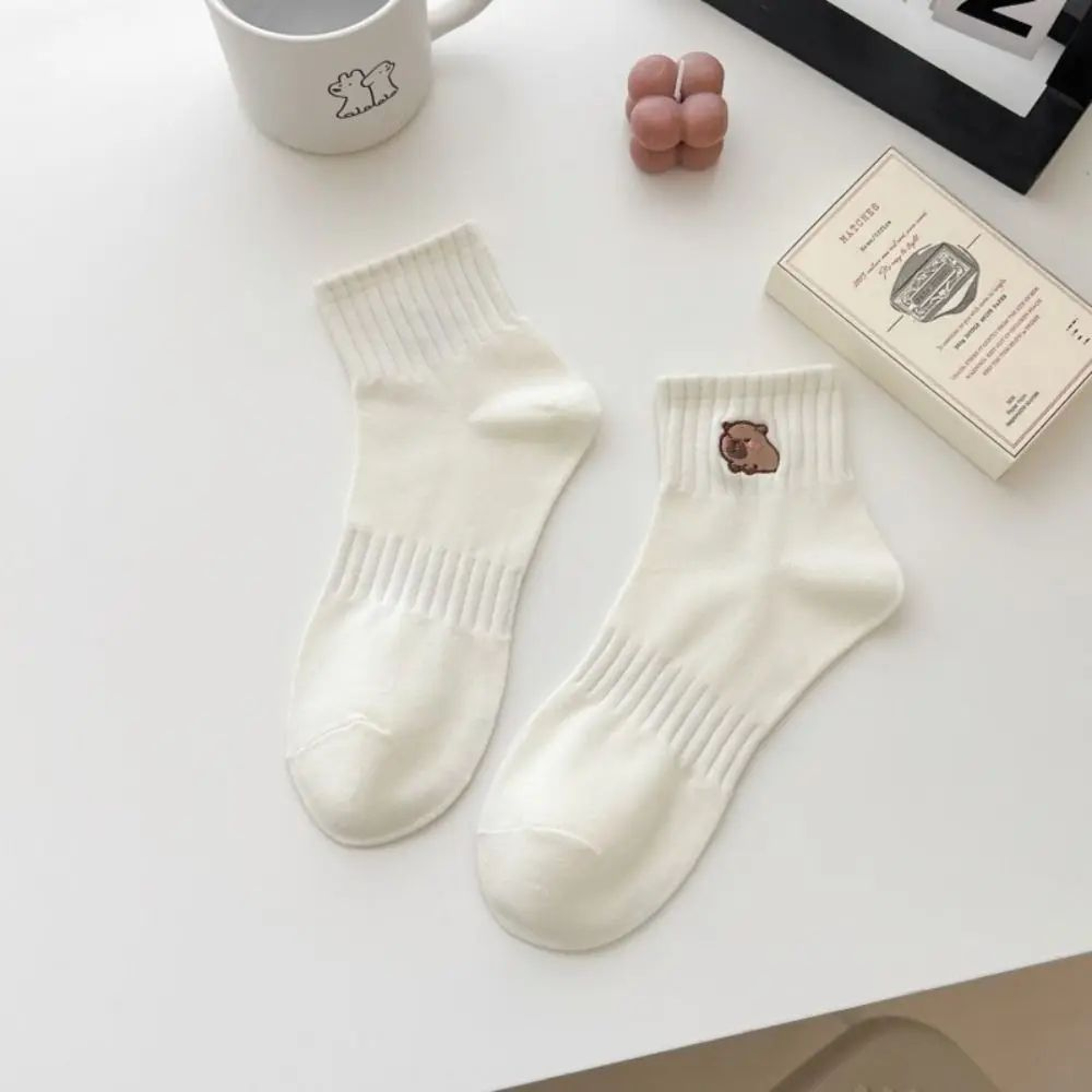 Capybara Cartoon Cotton Socks  Soft White Summer Ankle Socks For Students  Everyday Comfort 8