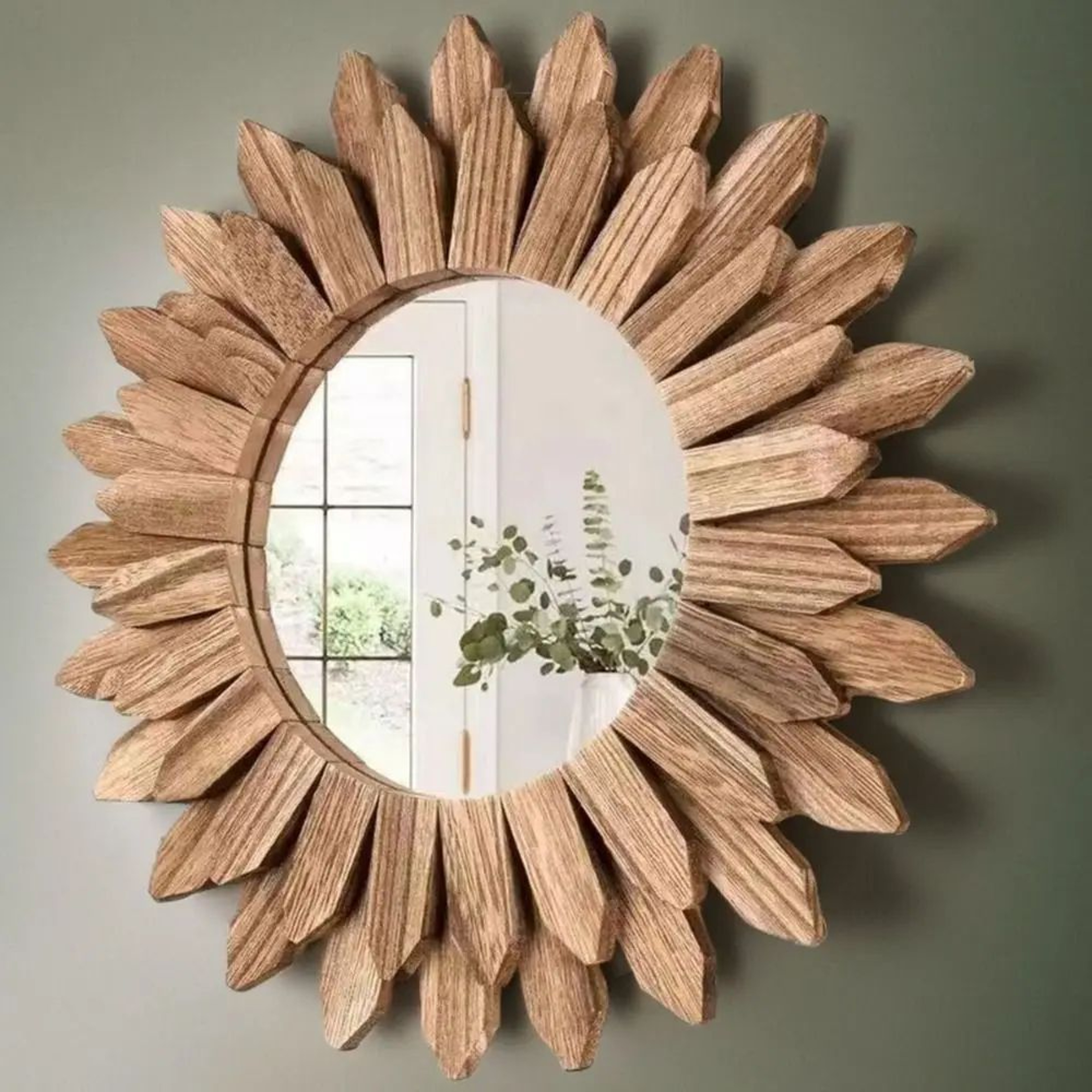 12Inch Rustic Wood Wall Mirror  Farmhouse Sunburst Decorative Vanity Mirror 0