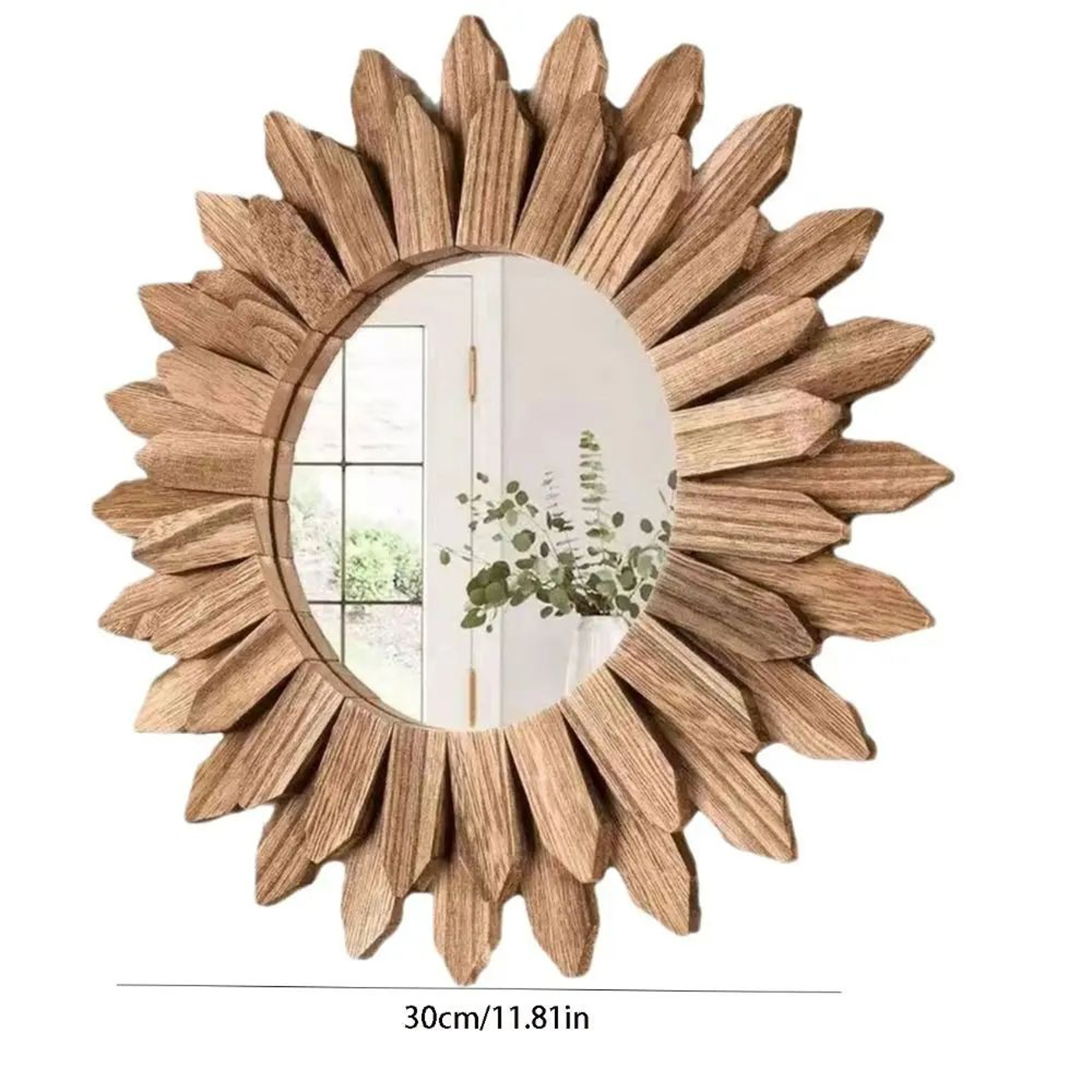 12Inch Rustic Wood Wall Mirror  Farmhouse Sunburst Decorative Vanity Mirror 5