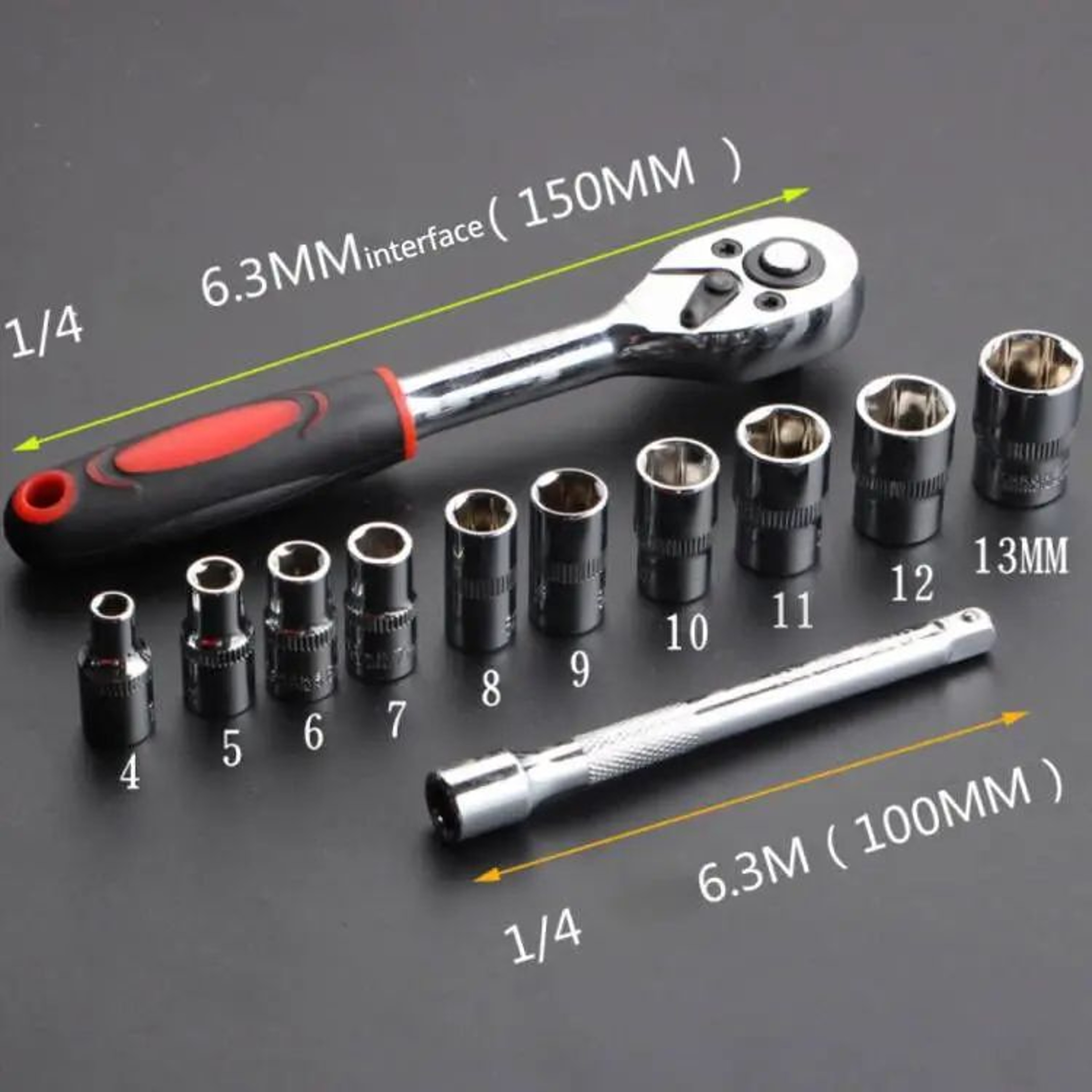 12Piece Metric Ratchet Socket Set  Portable Motorcycle  Bike Repair Tool Kit 3