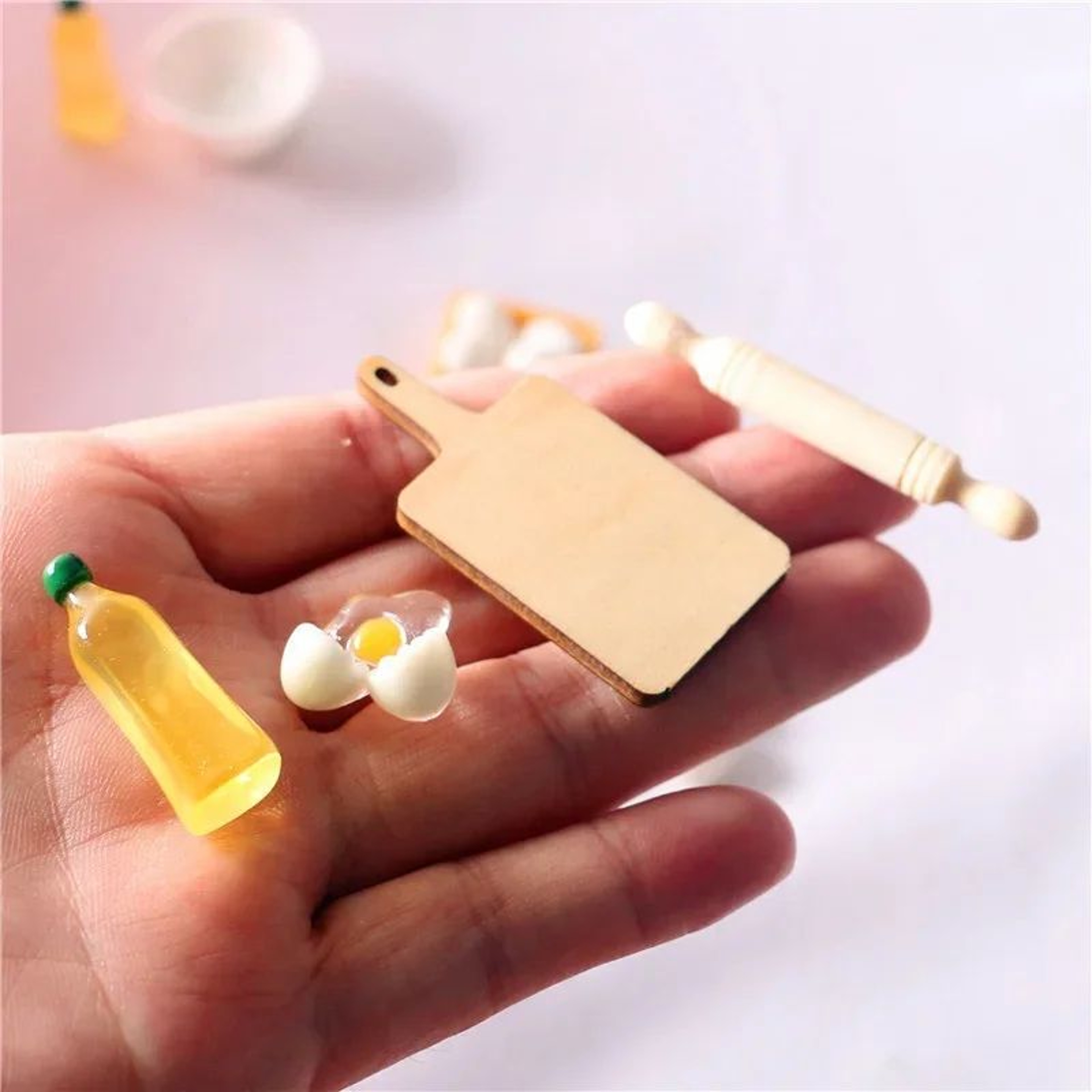 Dollhouse Miniature Kitchen Baking Set 5Piece  Mini Rolling Pin Egg Bowl  Olive Oil Decor 1