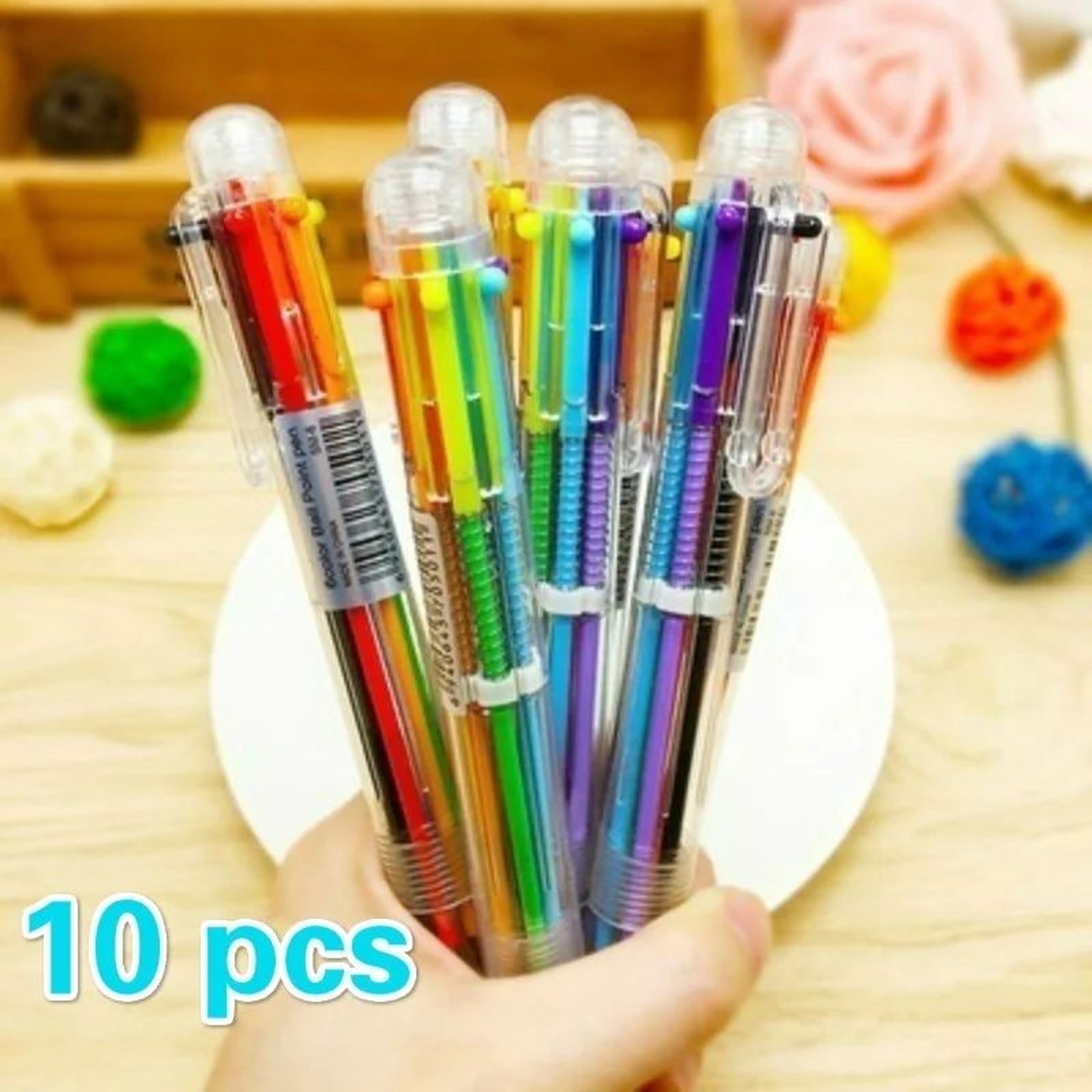 Transparent Cartoon Multicolor Swivel Ballpoint Pens 10Pack  Cute School  Office Writing Set 0