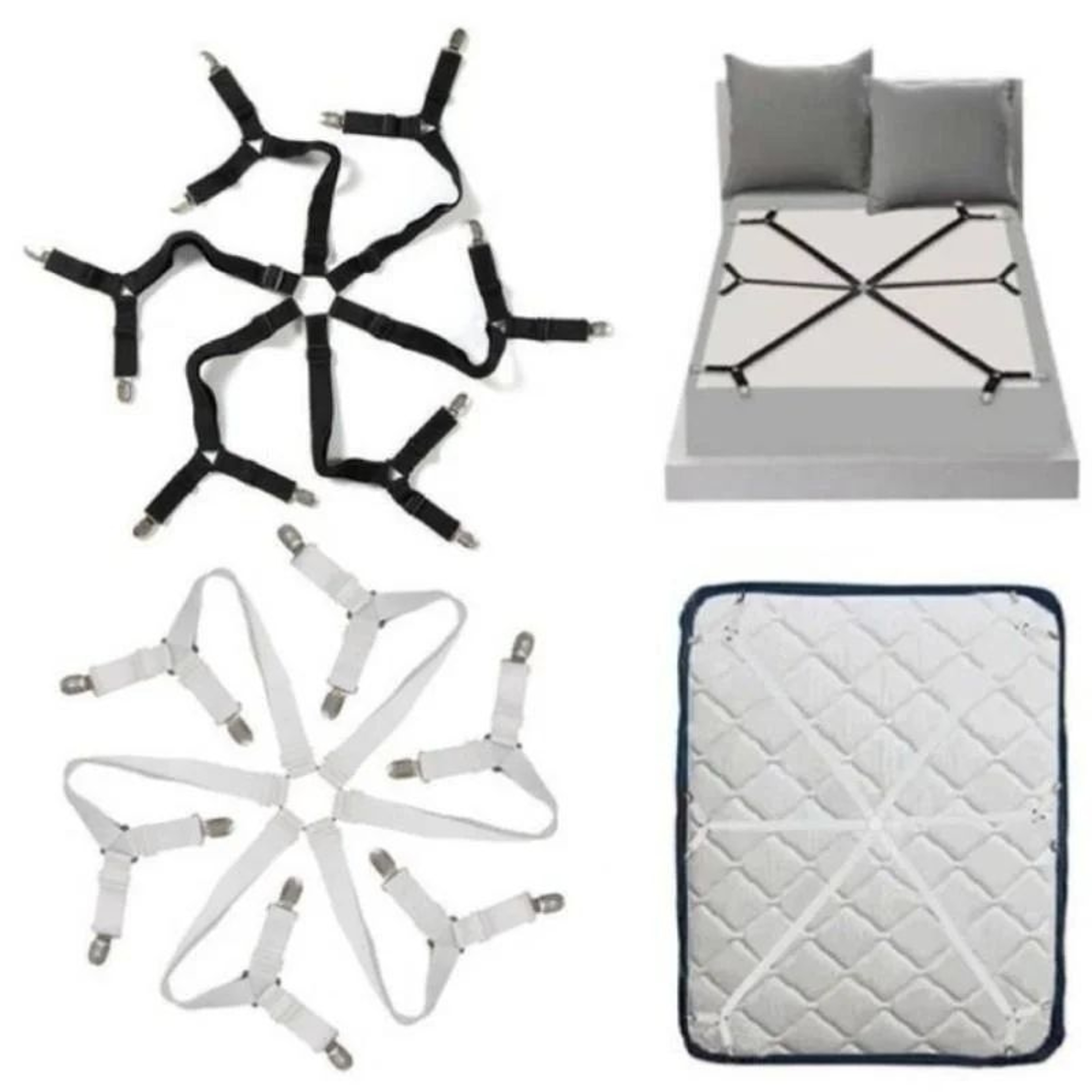 StayPut Adjustable Bed Sheet Holder Straps With 12 Clips  NonSlip Mattress Sheet Clips  Elastic Gri 0