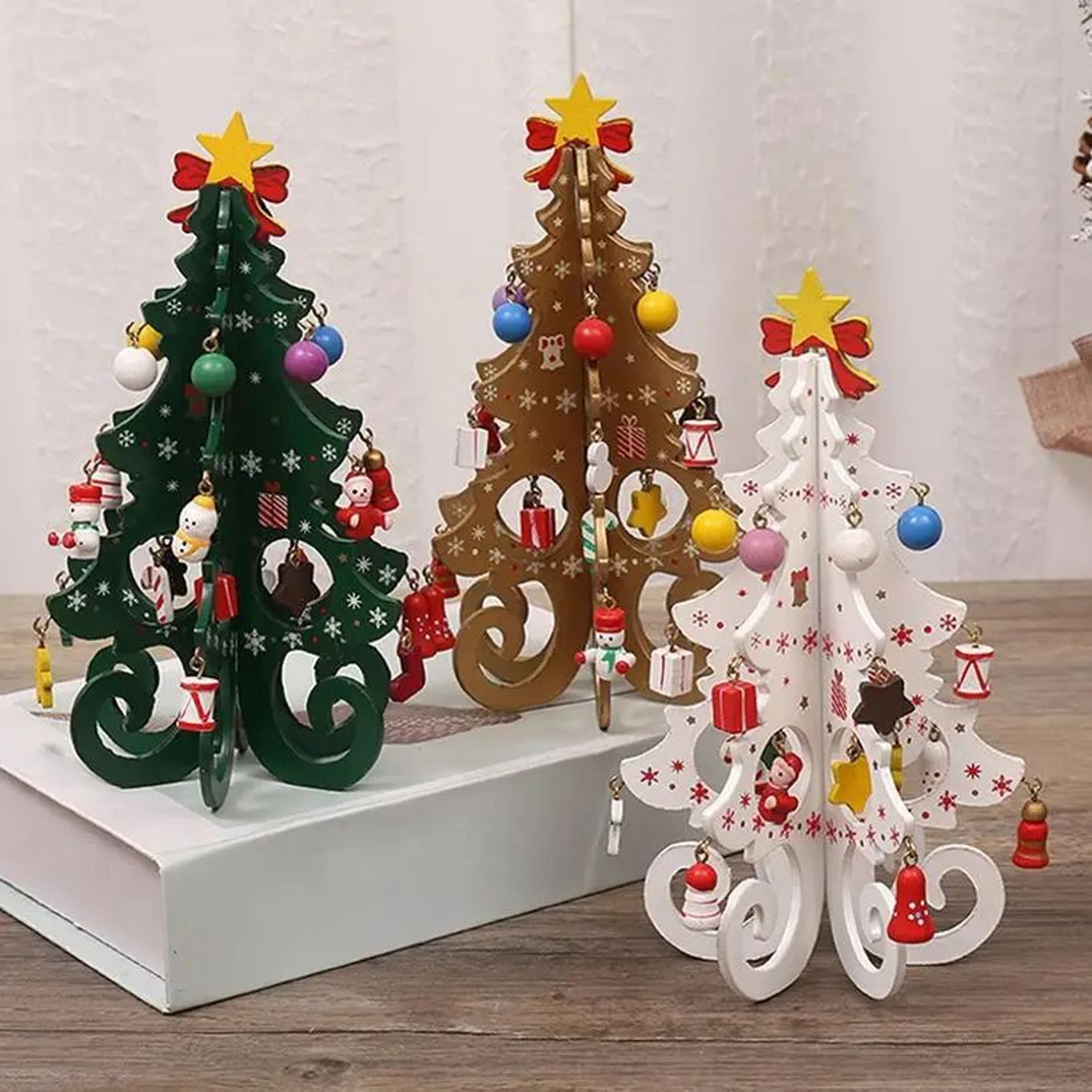 Wooden Christmas Tree Ornament  Nordic Desktop Holiday Decor  Mini Table Centerpiece 0