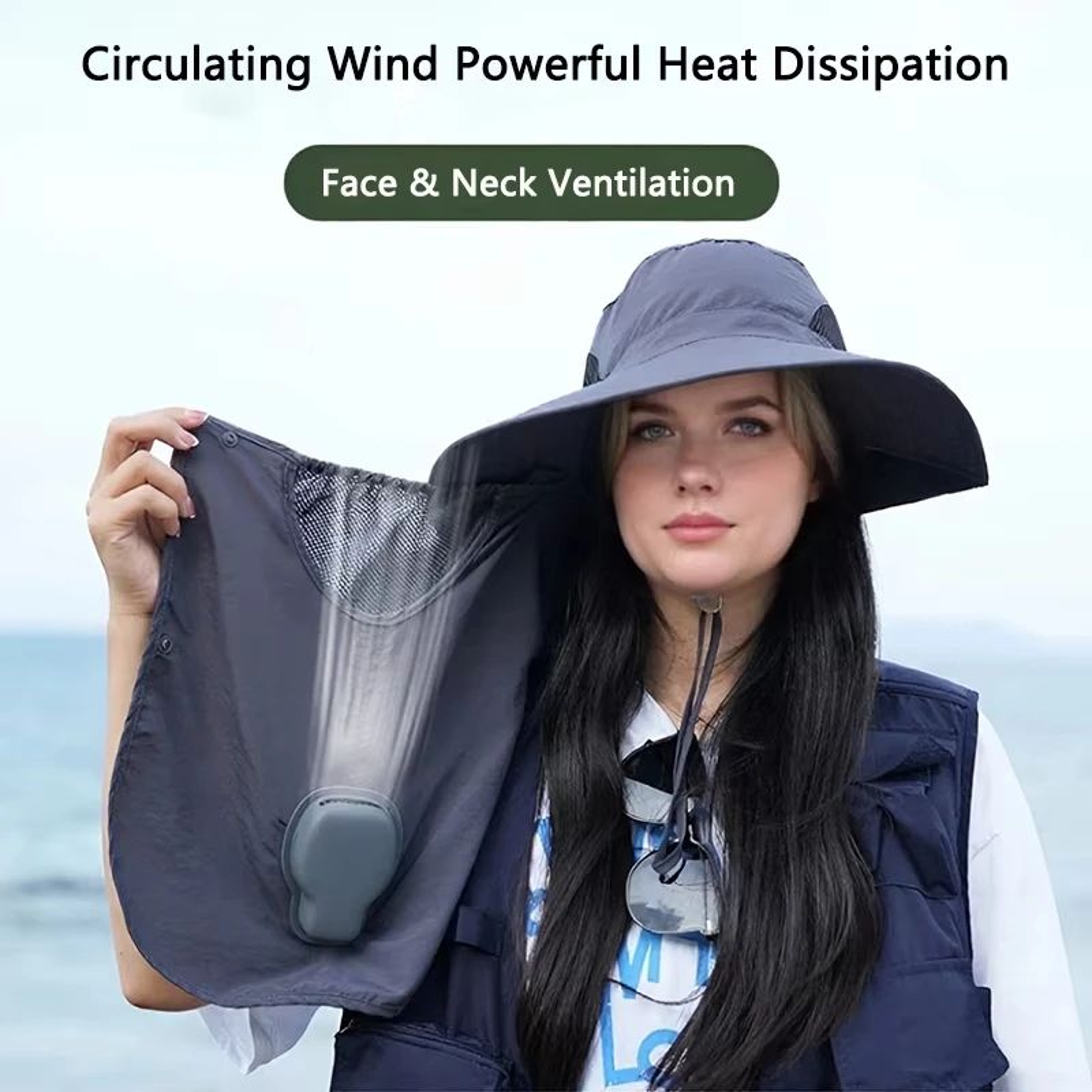 BreezeGuard Wide Brim Sun Hat With Fan  Neck Flap  UV Cooling Outdoor Fishing  Hiking Hat 3