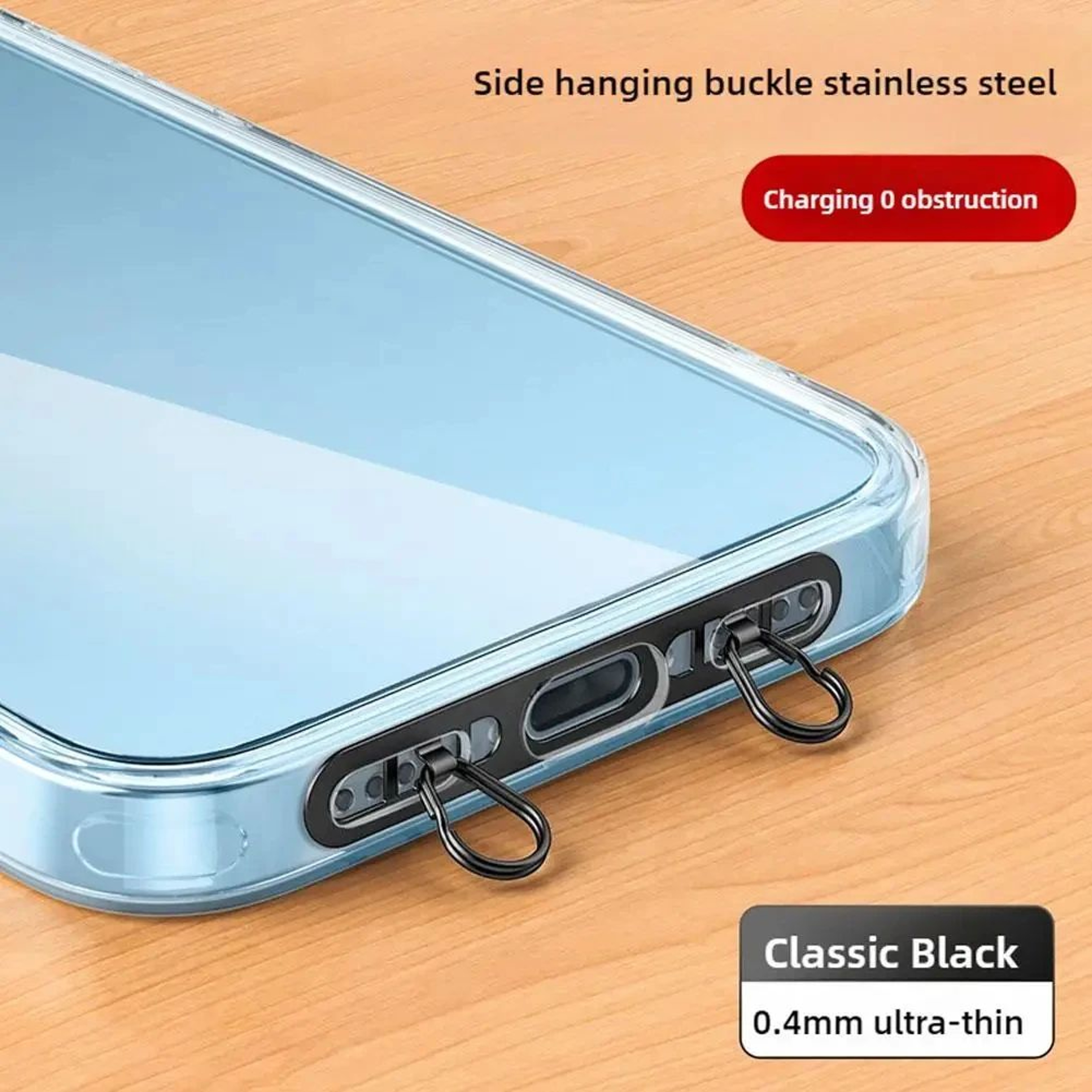 UltraThin Stainless Steel Phone Lanyard Patch Tab  Double Buckle AntiLost Tether Gasket 0