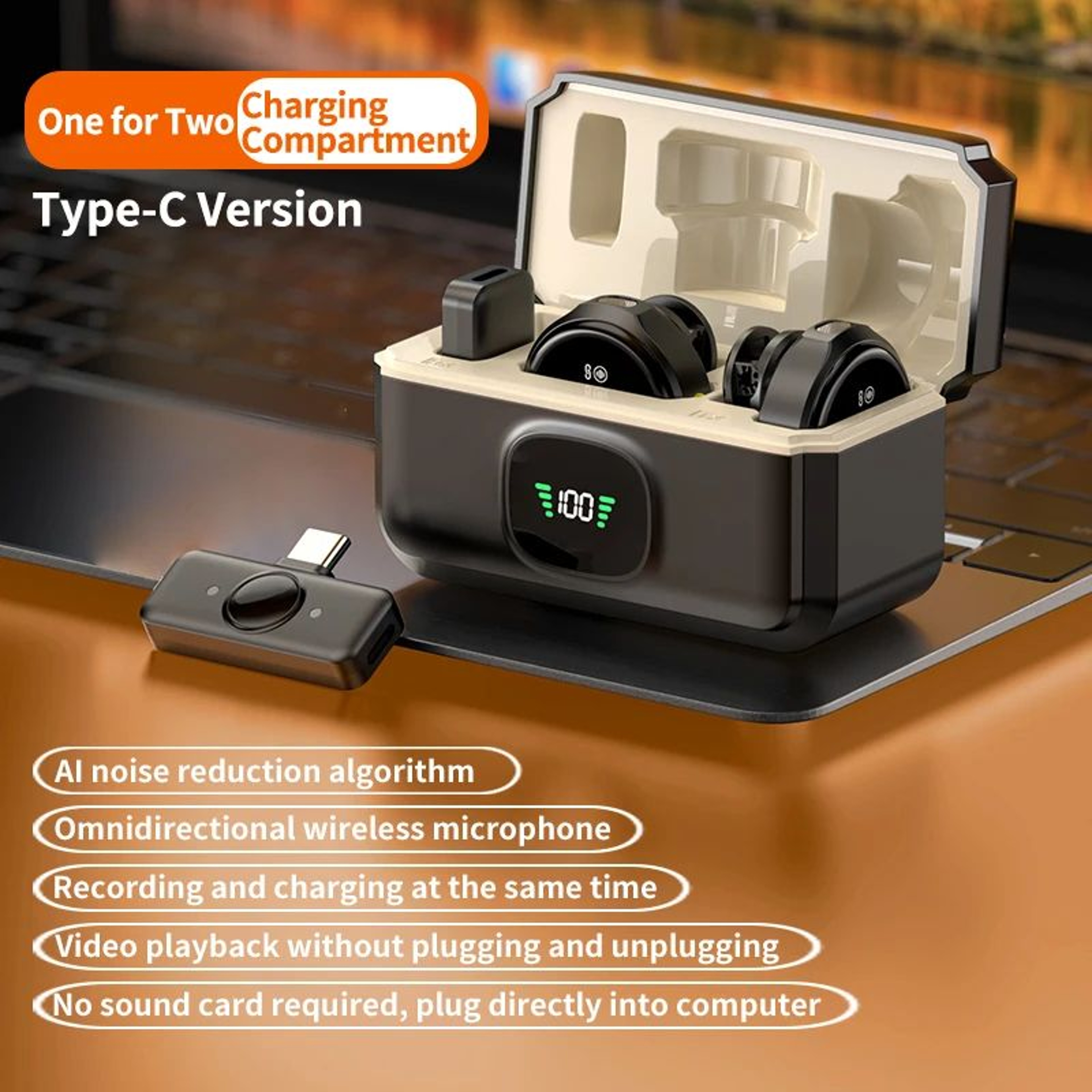 Magnetic Wireless Lavalier Microphone With Noise Reduction  Digital Display Charging Case For IPhon 6