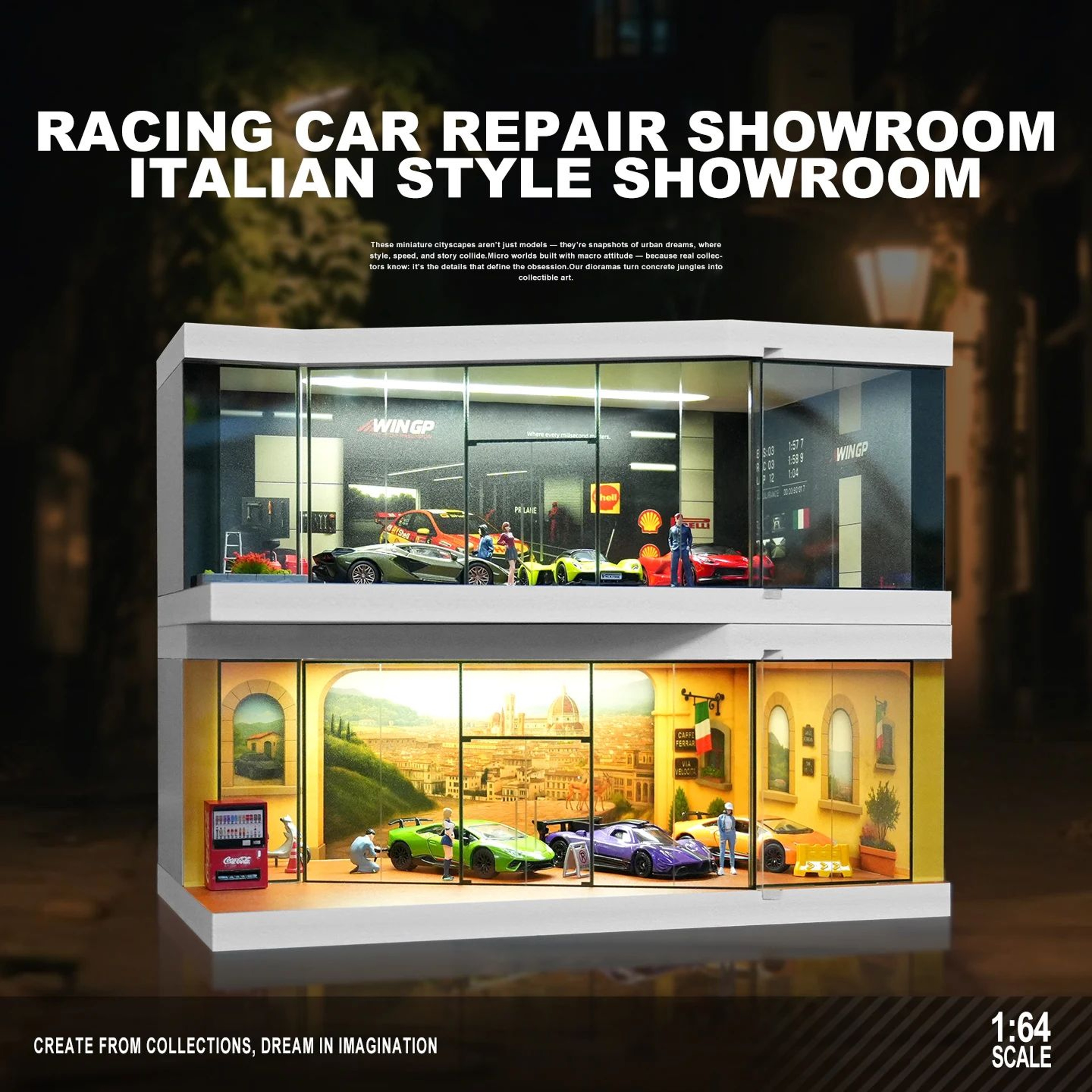 164 Scale Garage Diorama Display Box With LED Lights  Miniature Parking Lot  Auto Shop Scene For Di 5