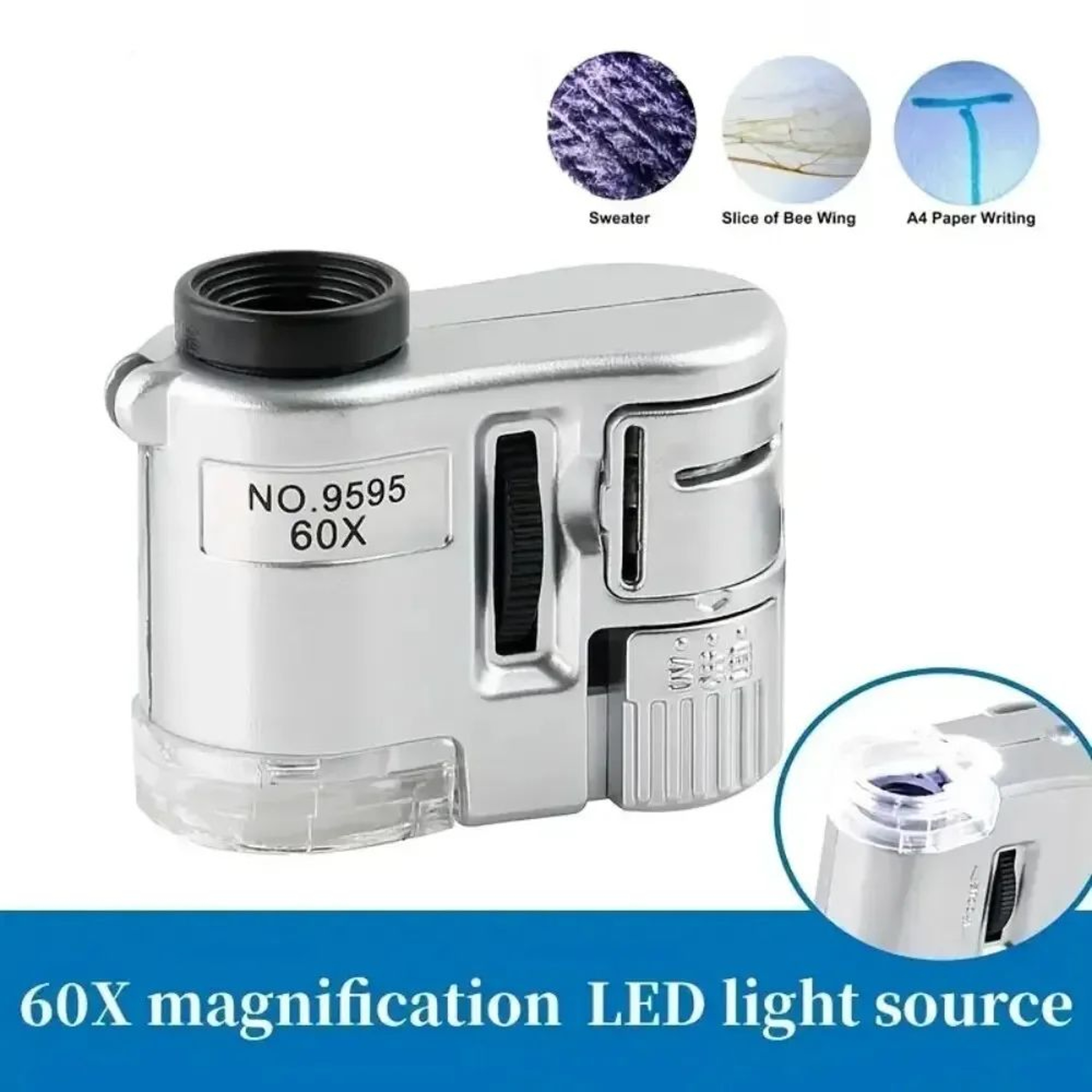 60X Pocket Jeweler Loupe With LED  UV Light  Mini Handheld Magnifying Glass For Gems Coins  Detail  0