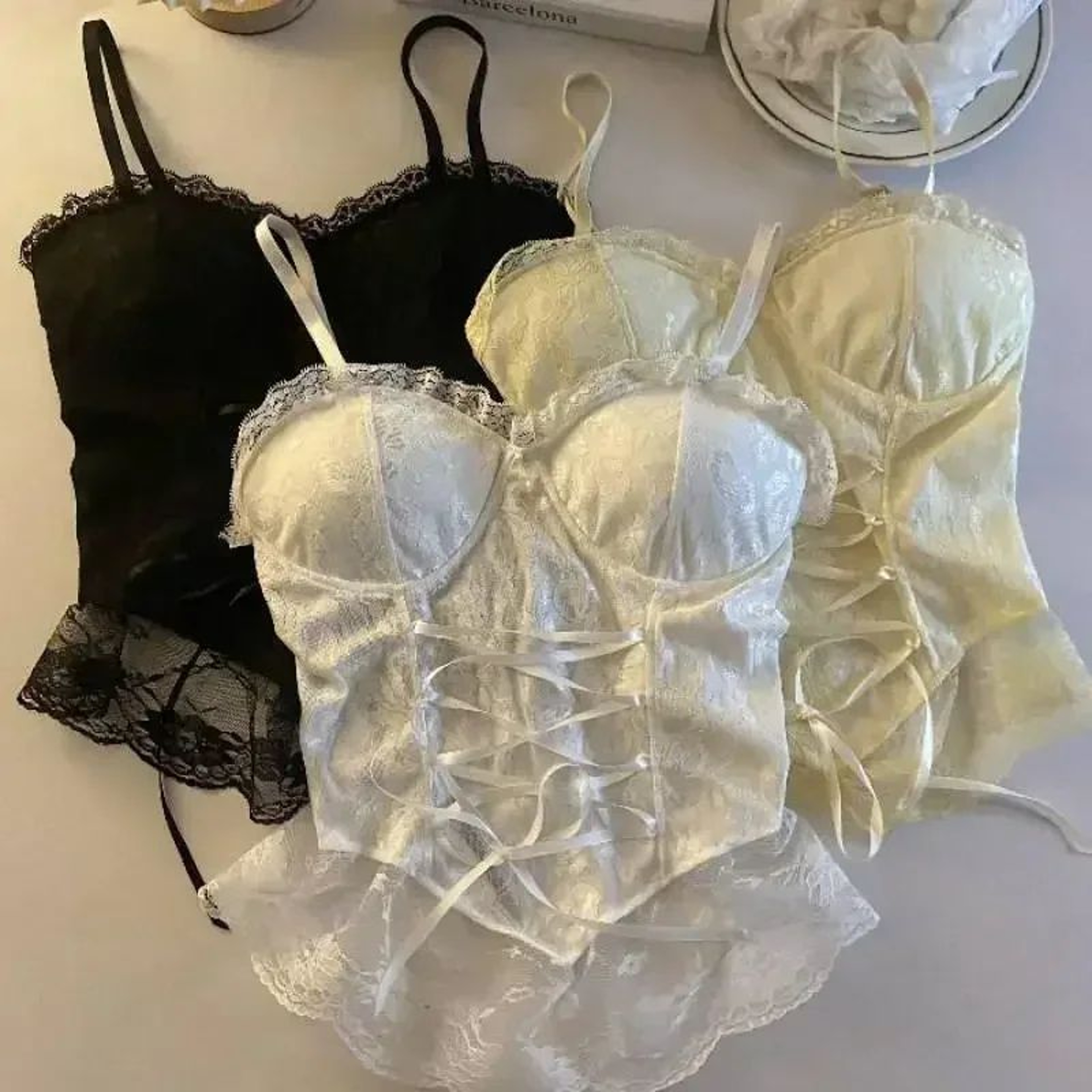 Y2K Lace Corset Crop Top Womens Bandage Camisole Tank With Sculpting Fit 3
