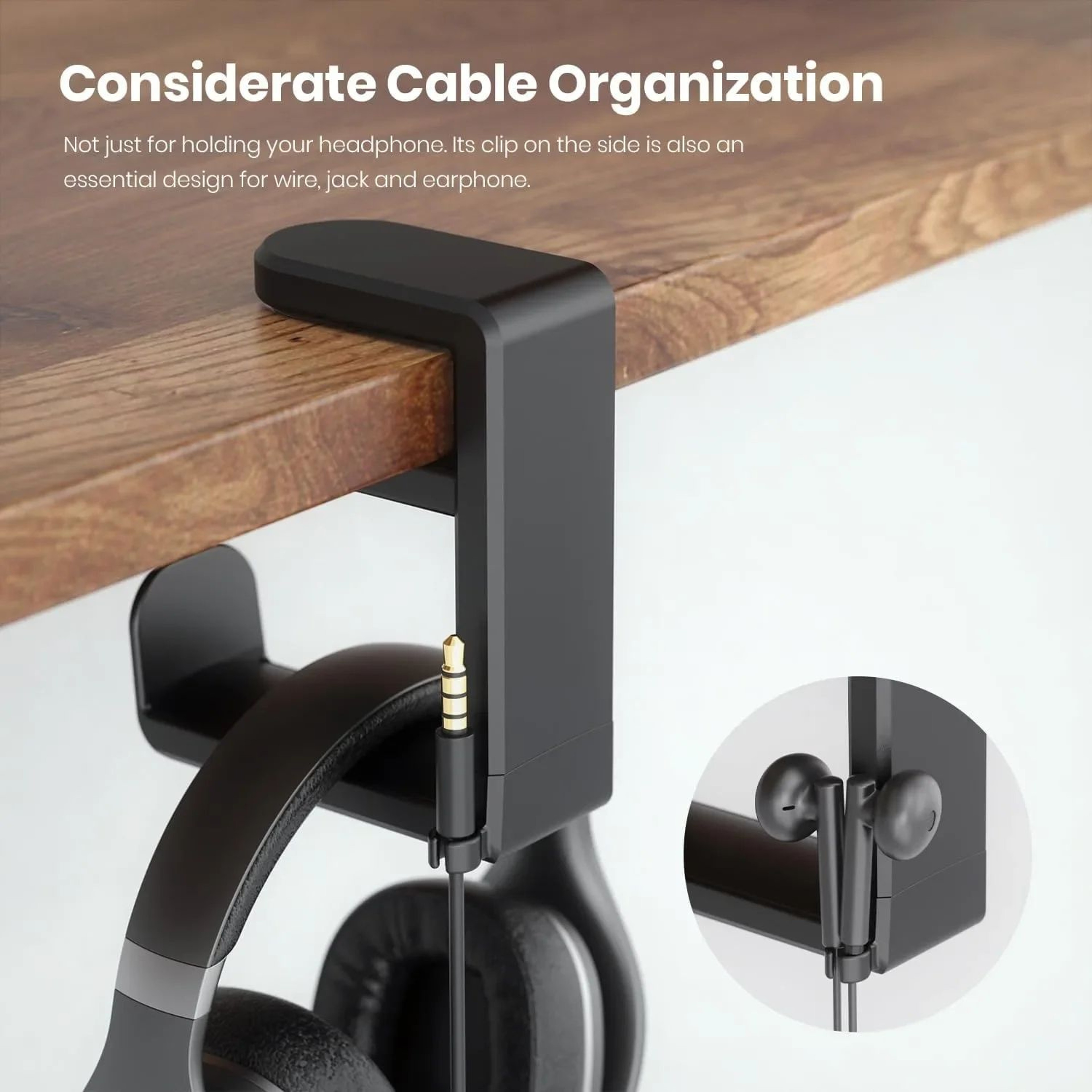 360 Rotating NoDrill Desk Headphone Hanger Clip  Under Desk Headset Holder  MultiPurpose Hook 0