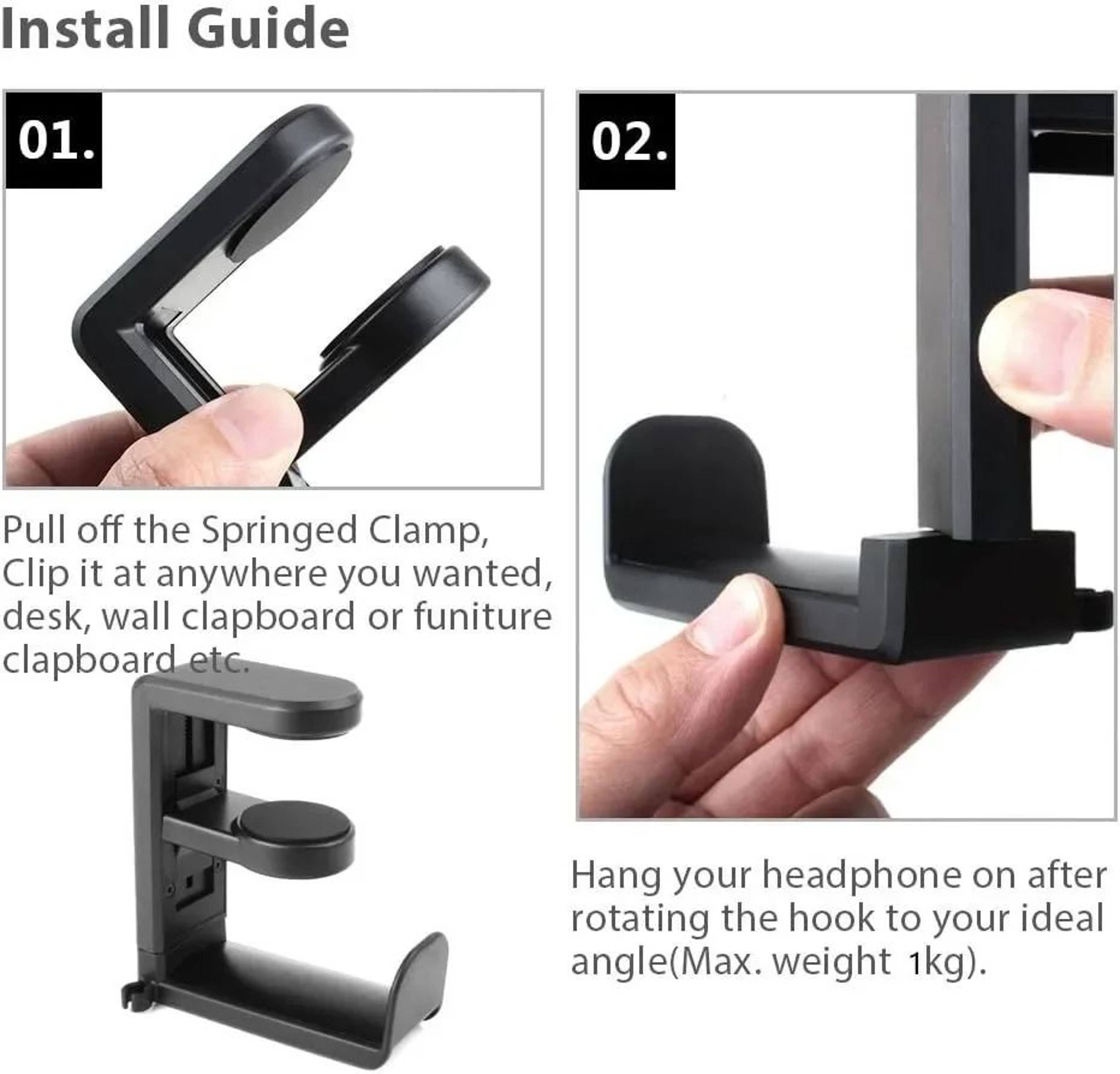360 Rotating NoDrill Desk Headphone Hanger Clip  Under Desk Headset Holder  MultiPurpose Hook 2