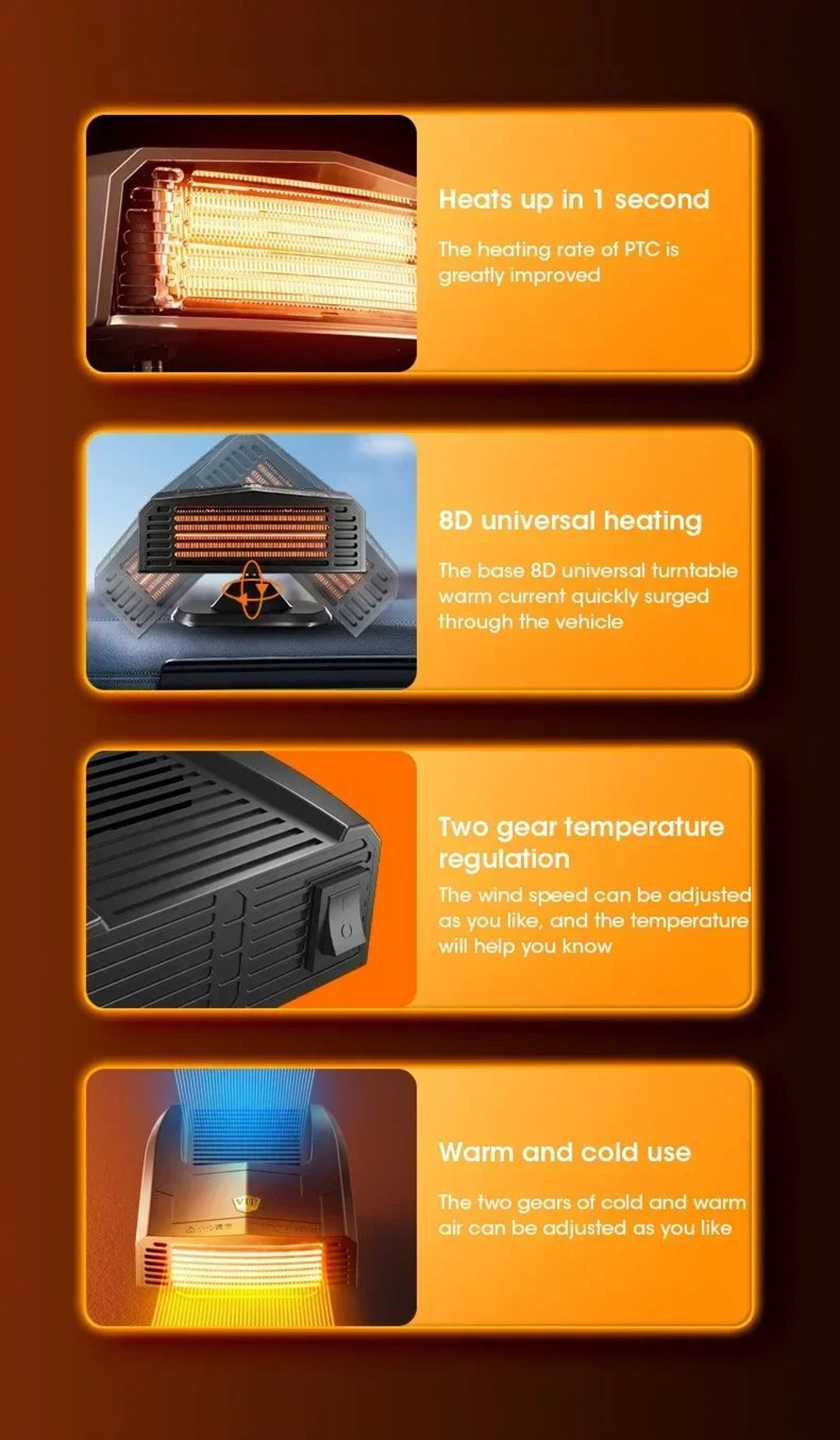 12V Portable Car Heater Defroster  Defogger With 360 Rotating Vent 8