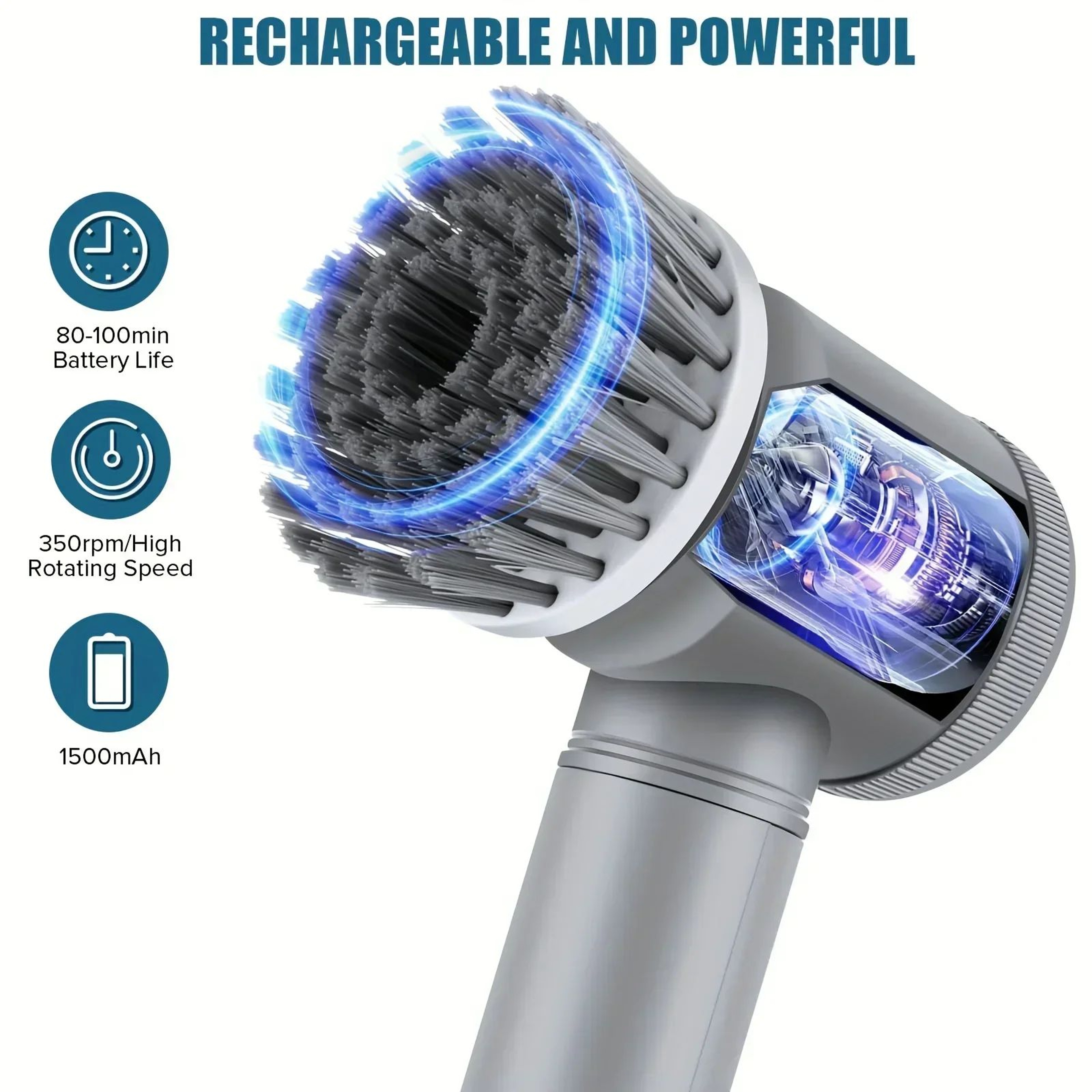 Cordless Electric Spin Scrubber With 5 Heads  Rechargeable Cleaning Brush For Bathroom Tiles Grout  0