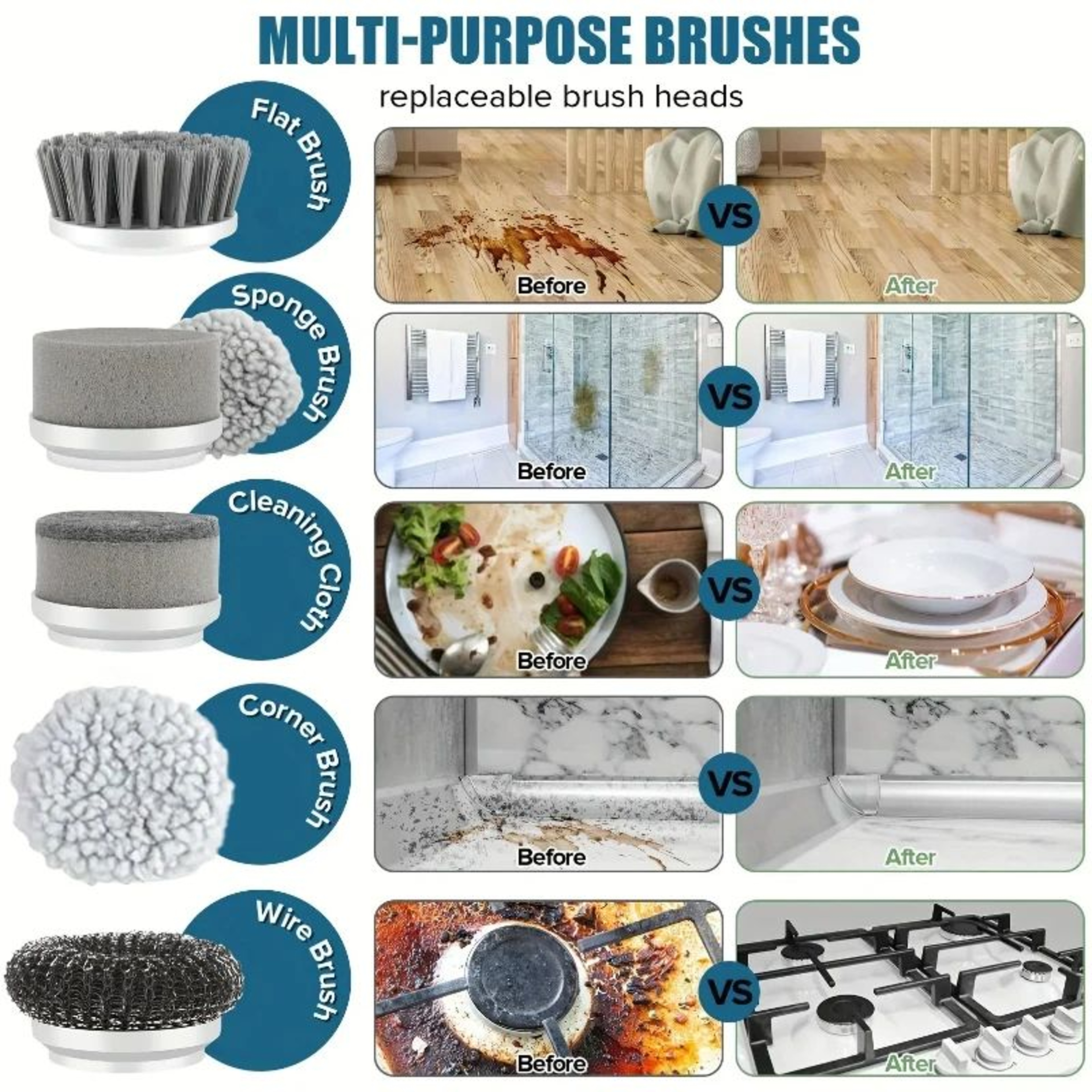 Cordless Electric Spin Scrubber With 5 Heads  Rechargeable Cleaning Brush For Bathroom Tiles Grout  4