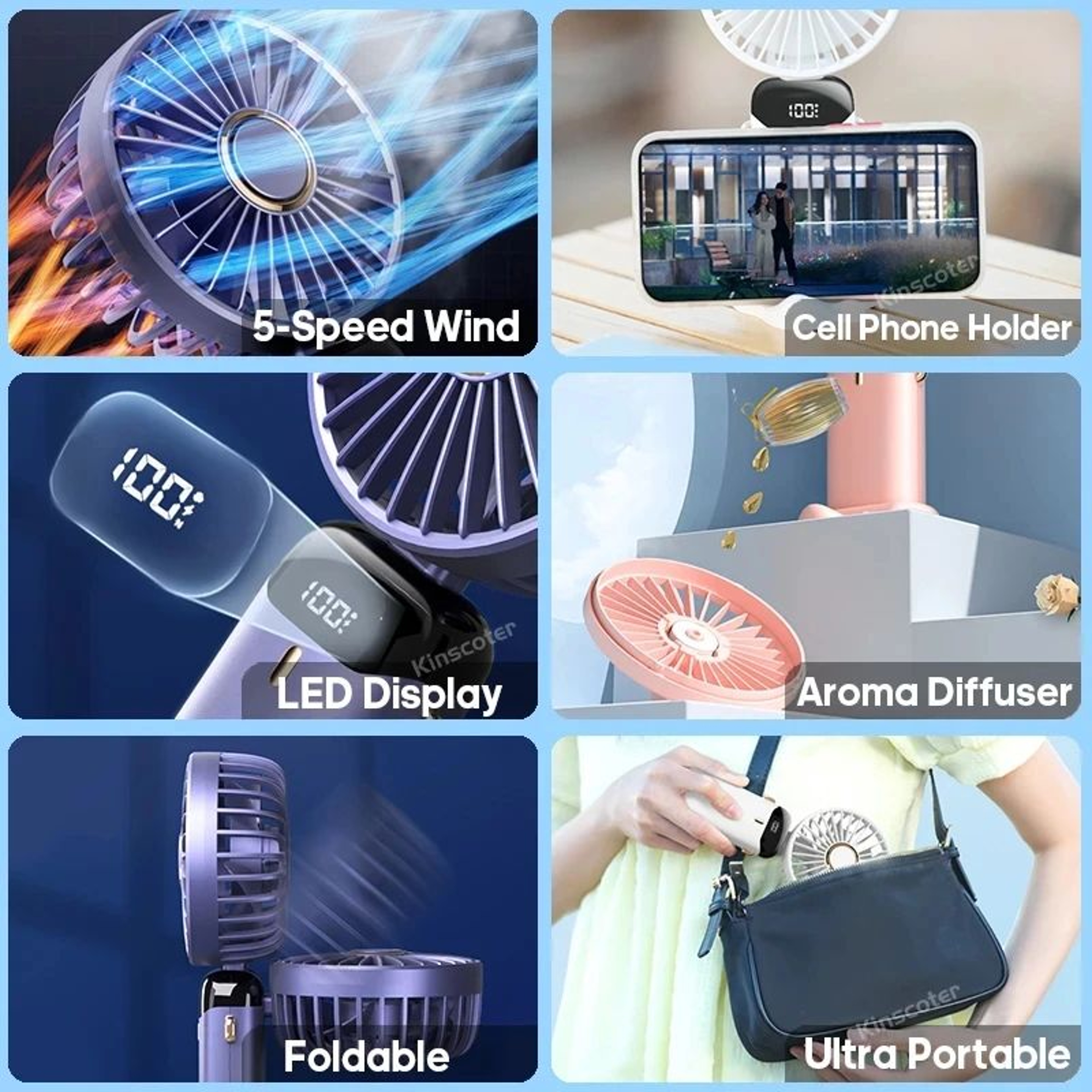 Foldable Handheld Fan With Phone Stand  Display 5Speed USB Rechargeable Mini Fan For Travel  Daily  1
