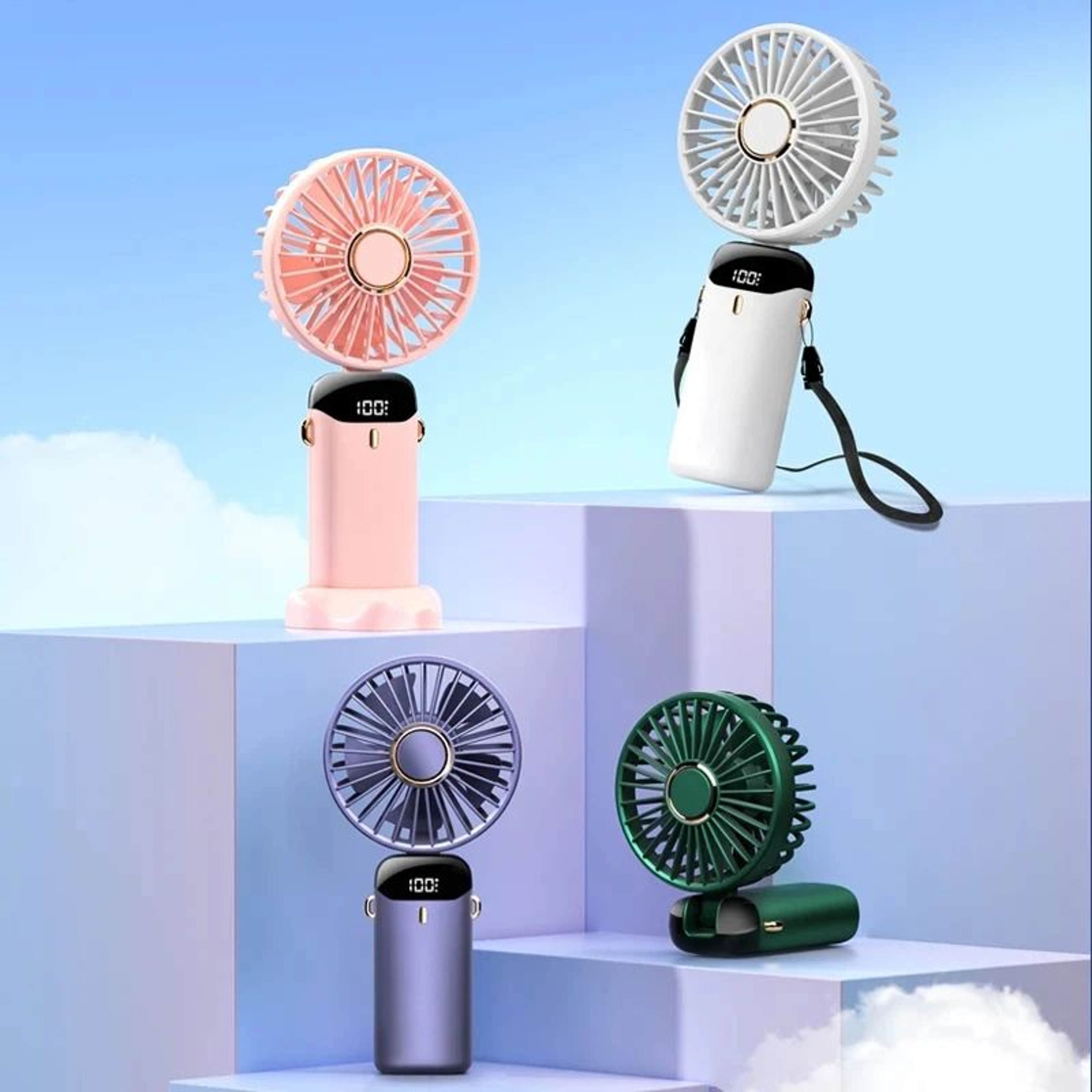 Foldable Handheld Fan With Phone Stand  Display 5Speed USB Rechargeable Mini Fan For Travel  Daily  5