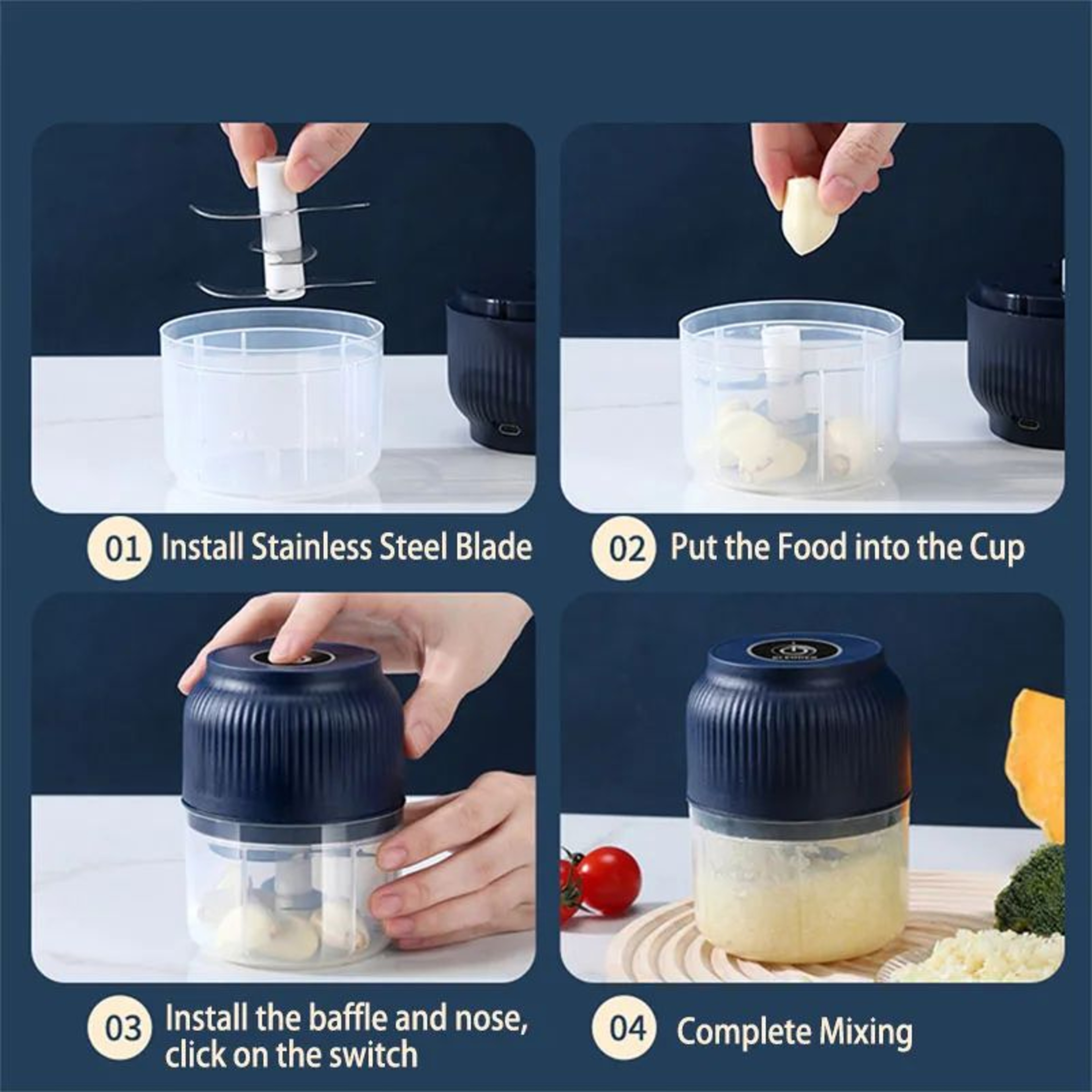 250ml Wireless Electric Garlic Chopper  USB Rechargeable Mini Food Processor For Fast Prep 5