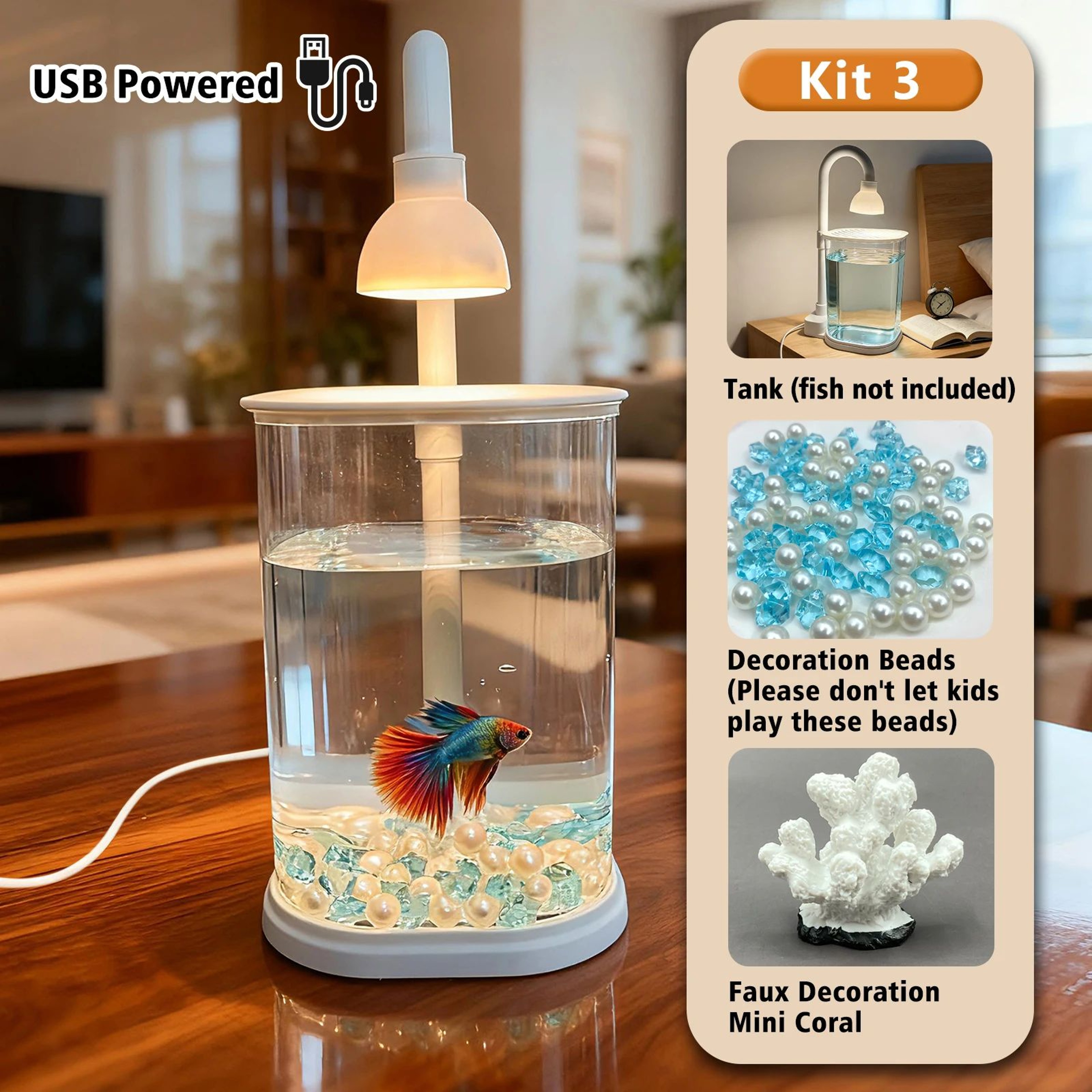 Mini Desktop Aquarium Starter Kit With LED Light  Compact Betta Fish Tank  Small Tabletop Aquarium  9