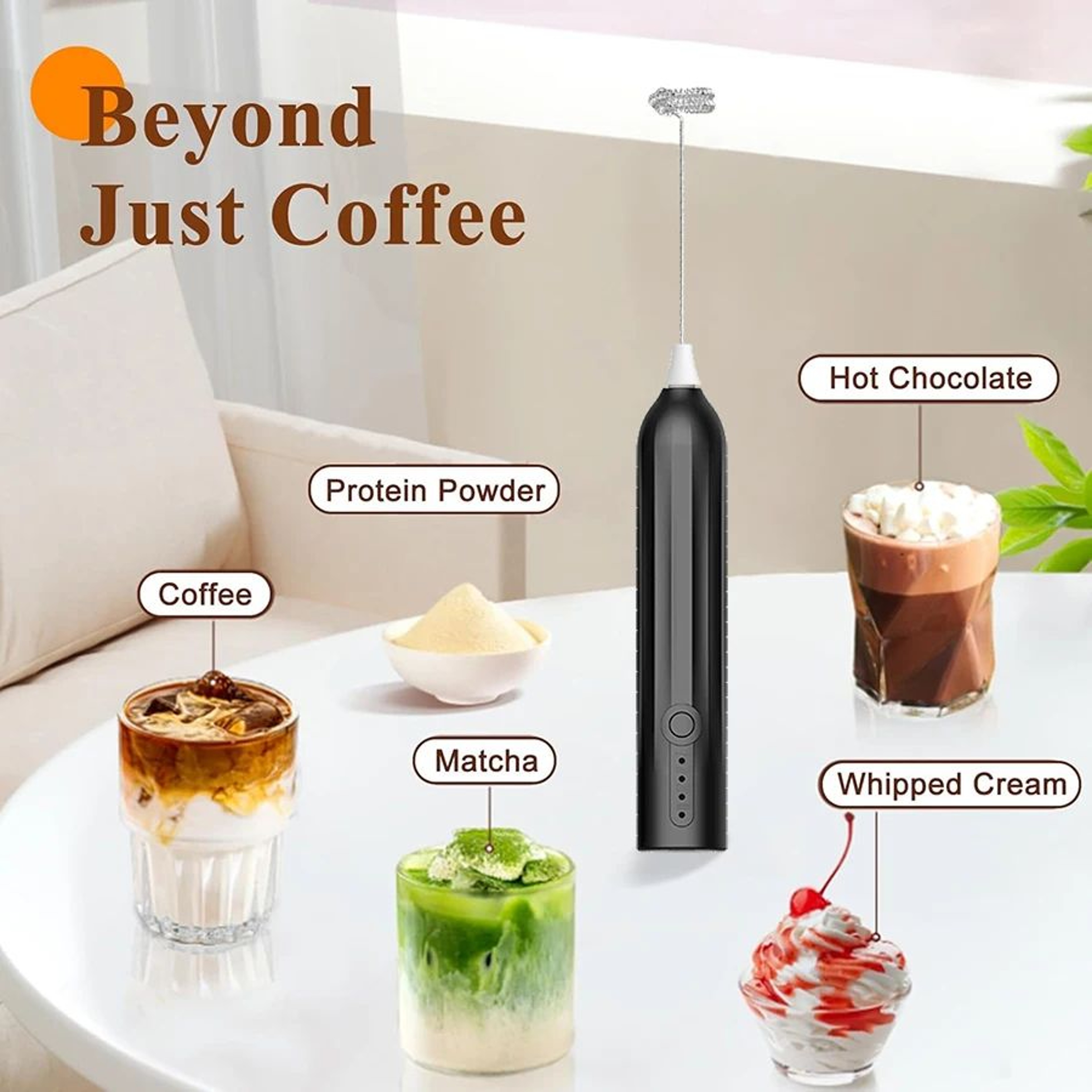 USBC Rechargeable Handheld Milk Frother Wand  3Speed Portable Coffee Foam Whisk With Dual Heads 2
