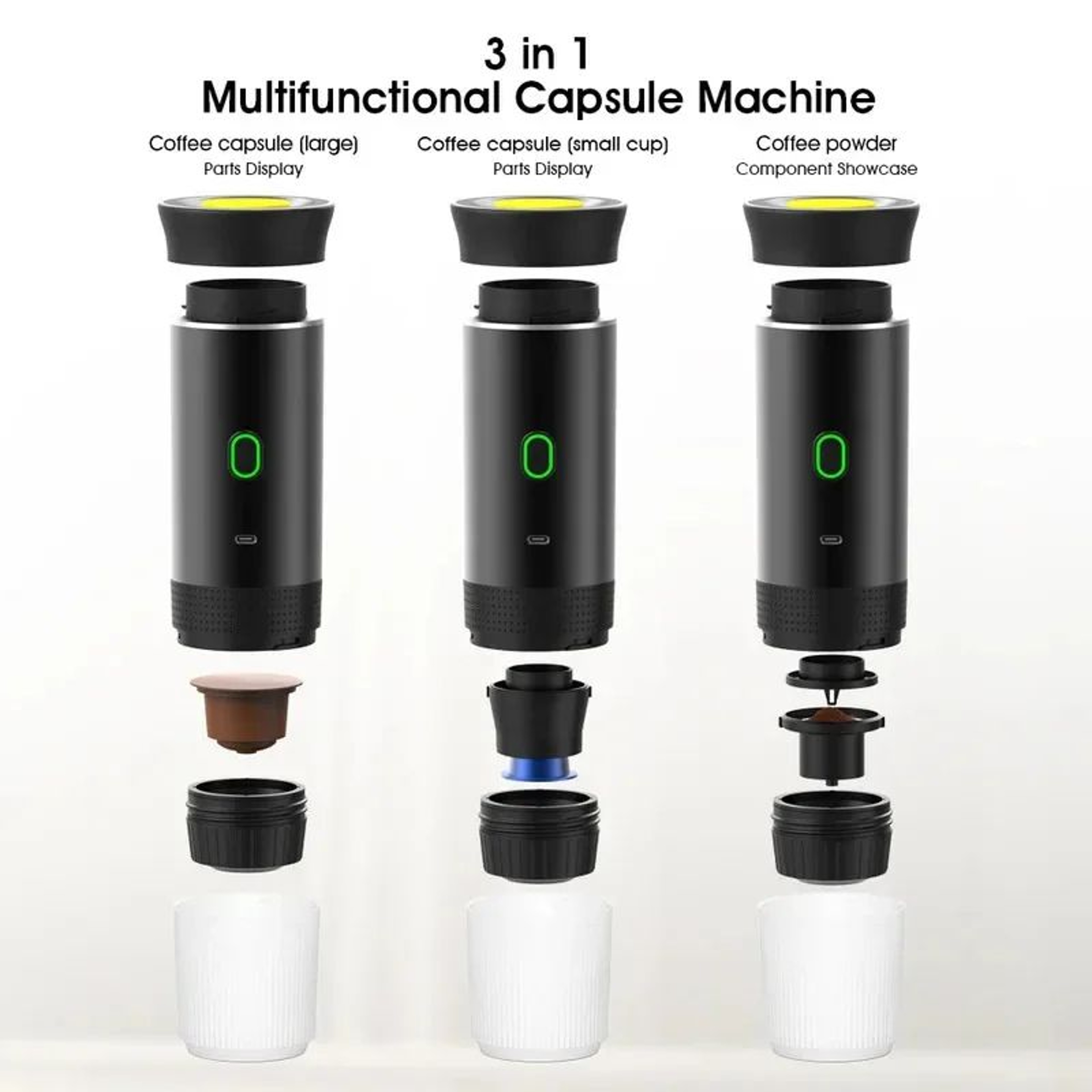 3in1 Portable Espresso Machine For Car  Home  Capsule  Ground Travel Coffee Maker 5