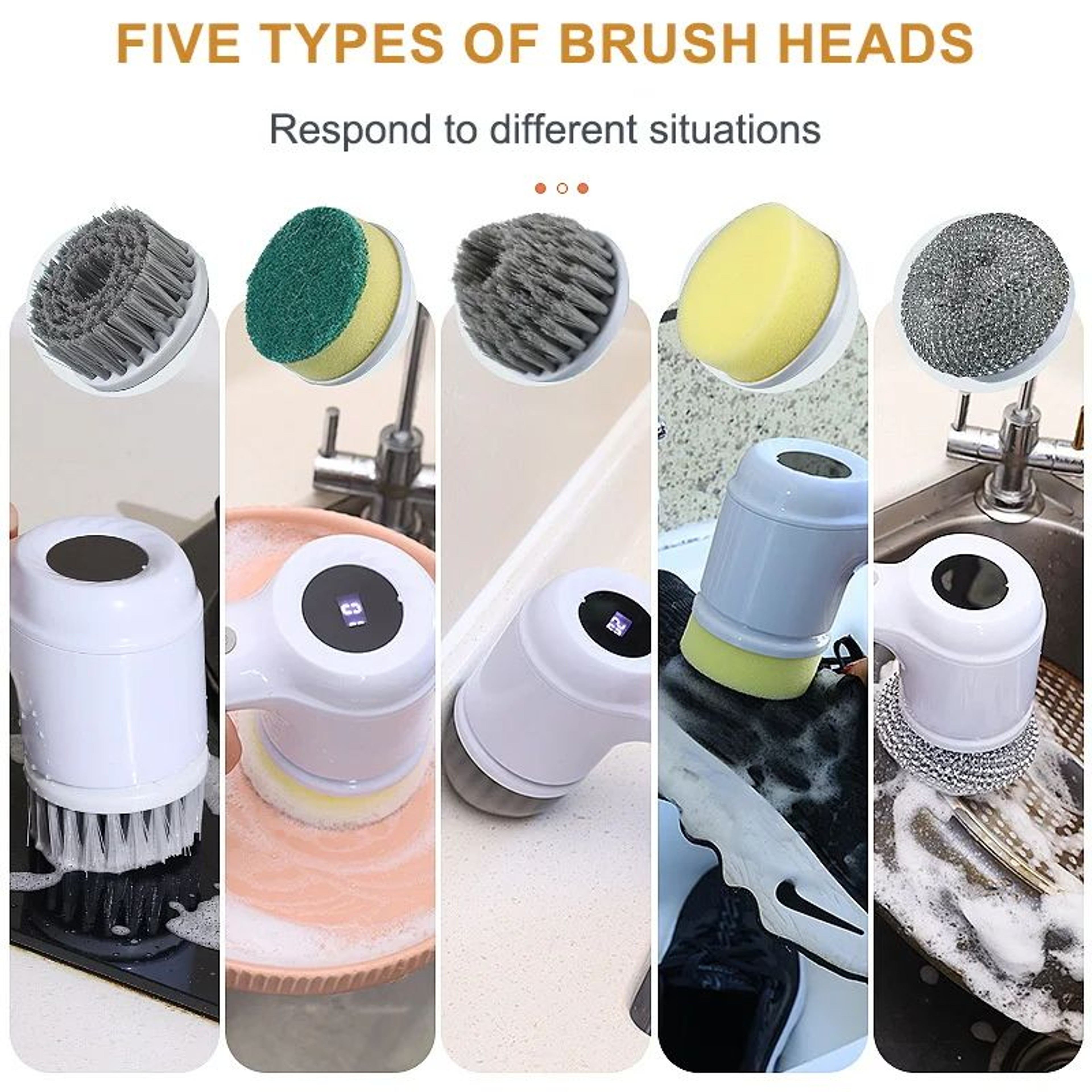 Cordless Electric Spin Scrubber With 5 Brush Heads  USB Rechargeable Rotary Cleaning Brush For Bath 0
