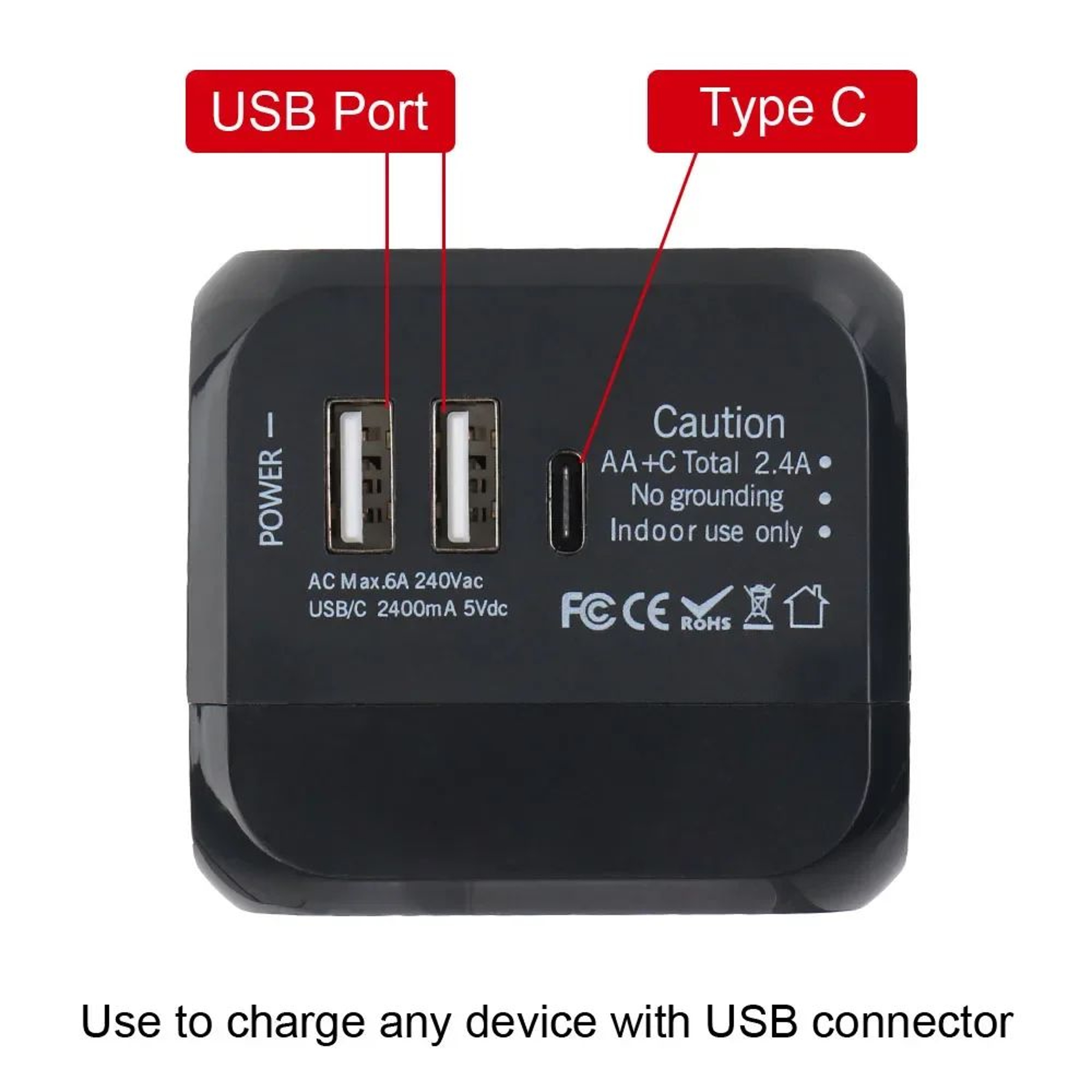 Universal Travel Adapter With USBC  Dual USB Ports USEUUKAU Fast Worldwide Charger 5