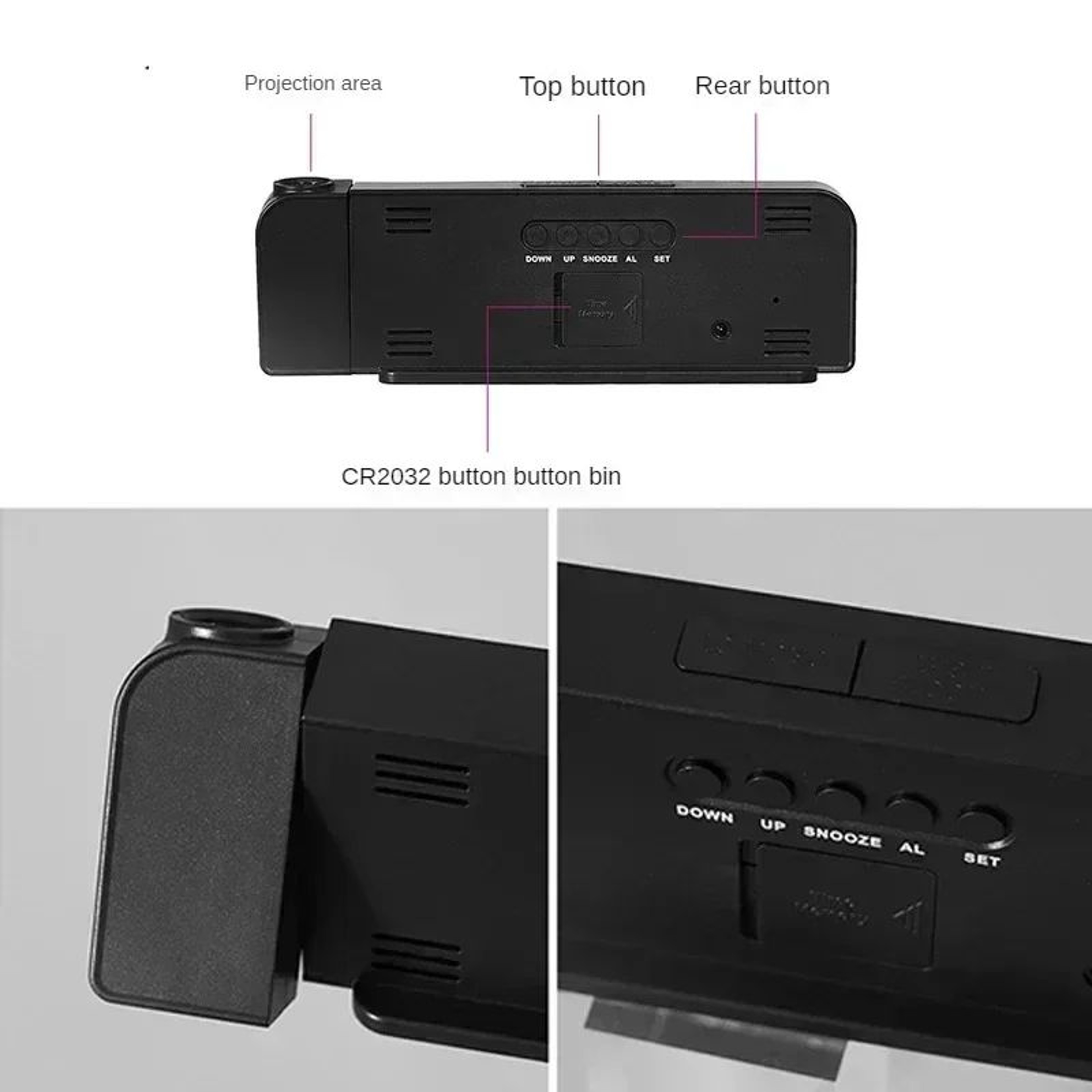 Projection Ceiling Alarm Clock With Temperature  Date  LED Digital Display Night Mode 1224H PowerOf 5