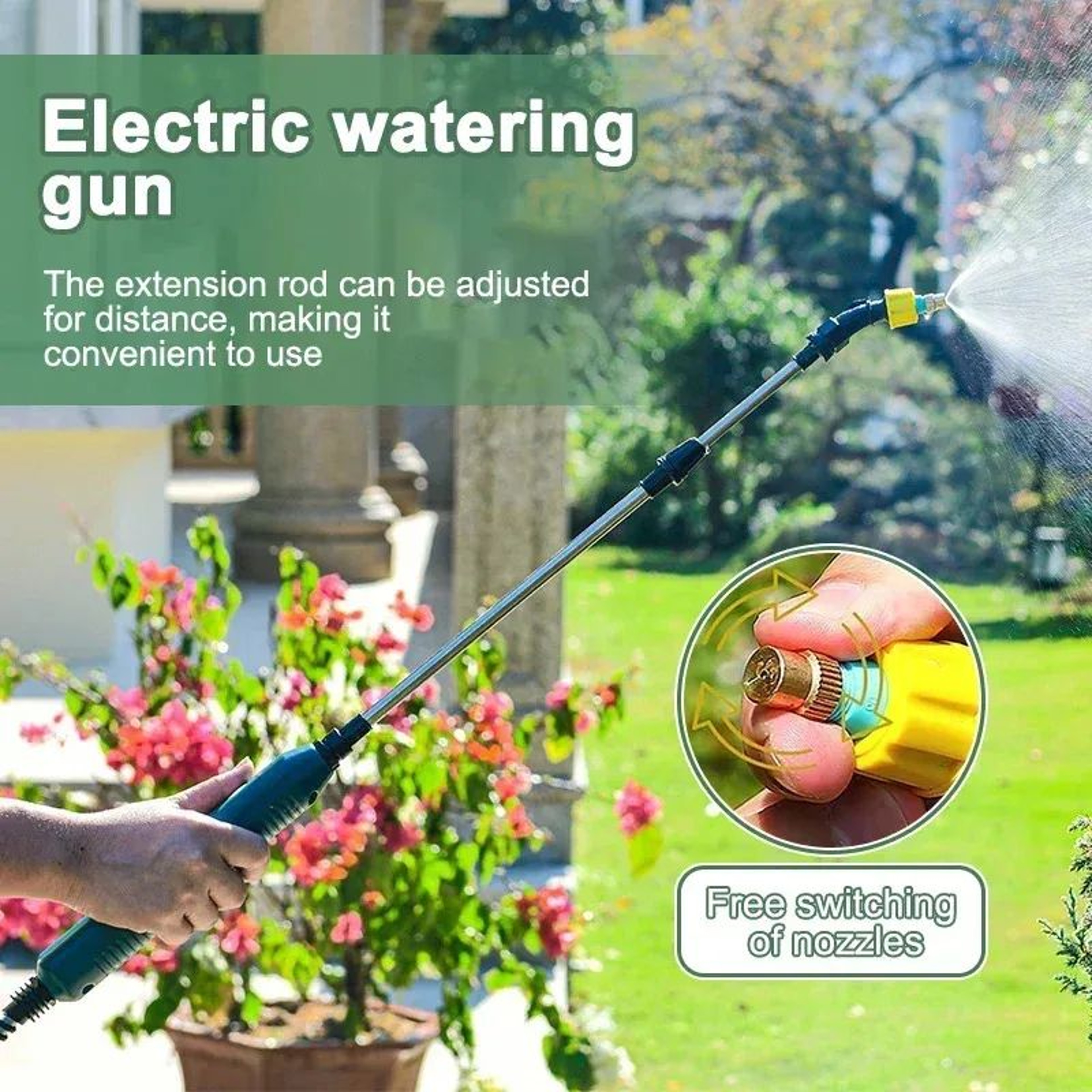 HighPressure Electric Garden Sprayer 2400mAh With 3 Nozzles  Telescopic Wand 2