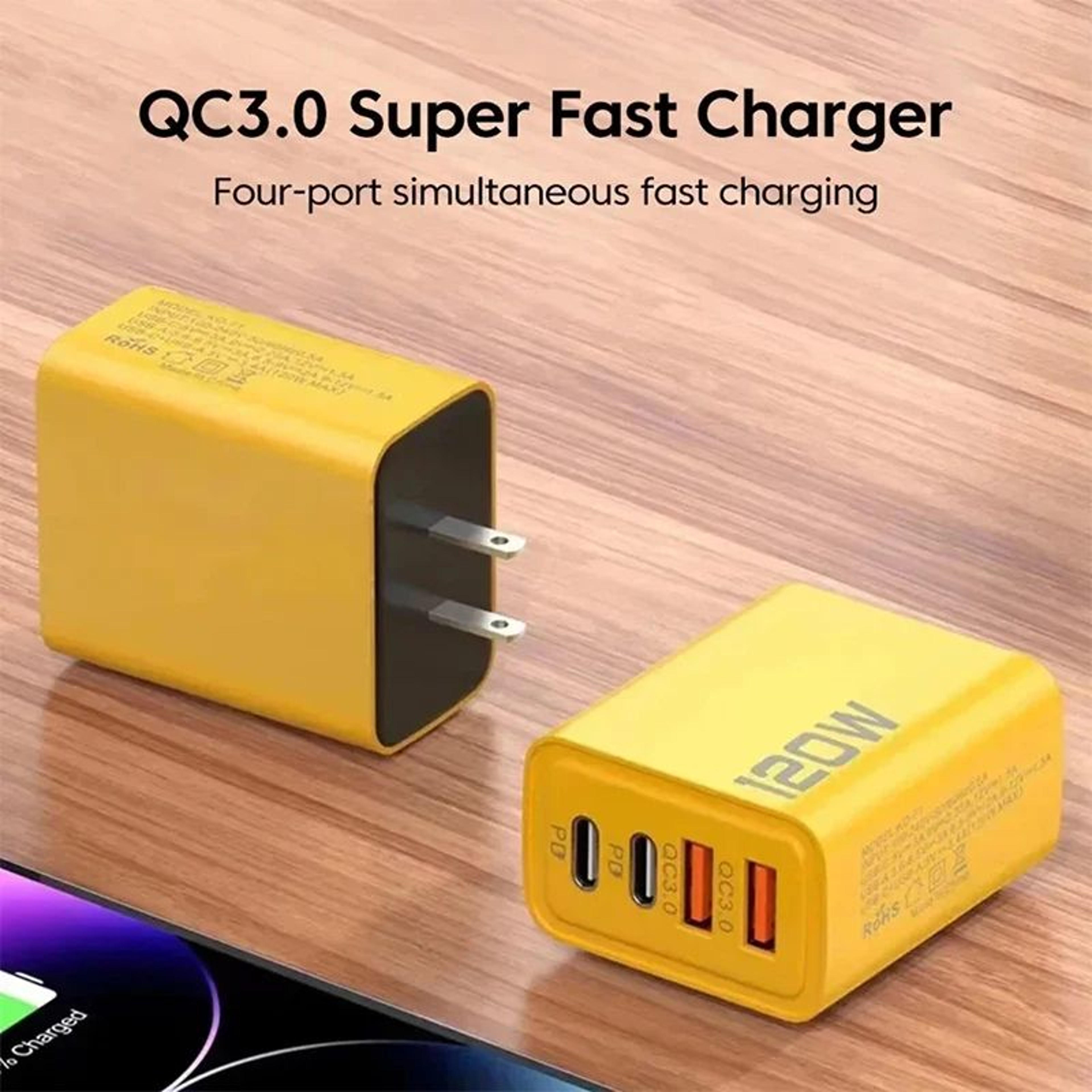 120W USB C PD 4Port Fast Charger  Quick Charge 30 Travel Wall Adapter EUUS Plug 3