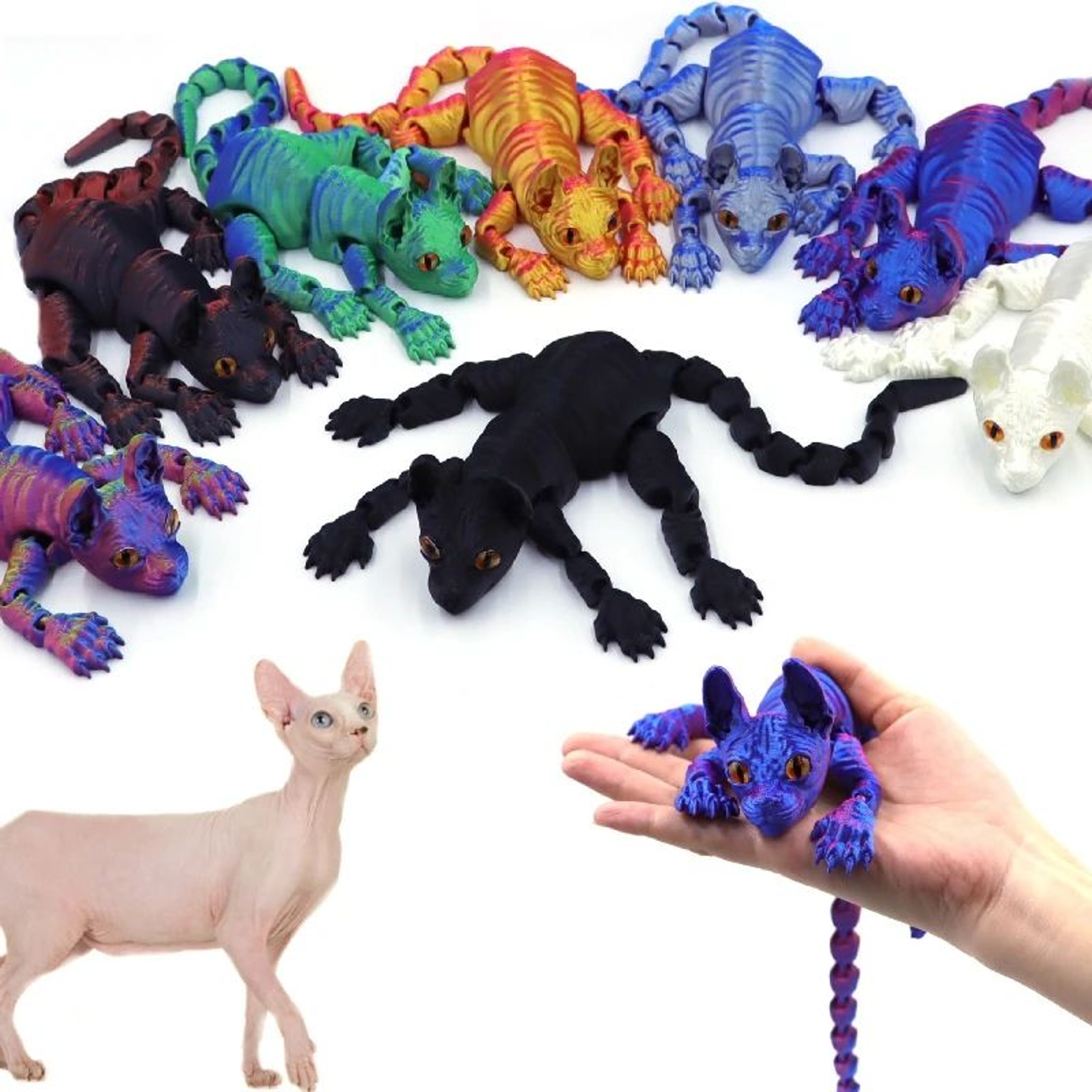 3D Printed Sphynx Cat Articulated Figurine  Realistic Hairless Cat Fidget  Desk Decor 5