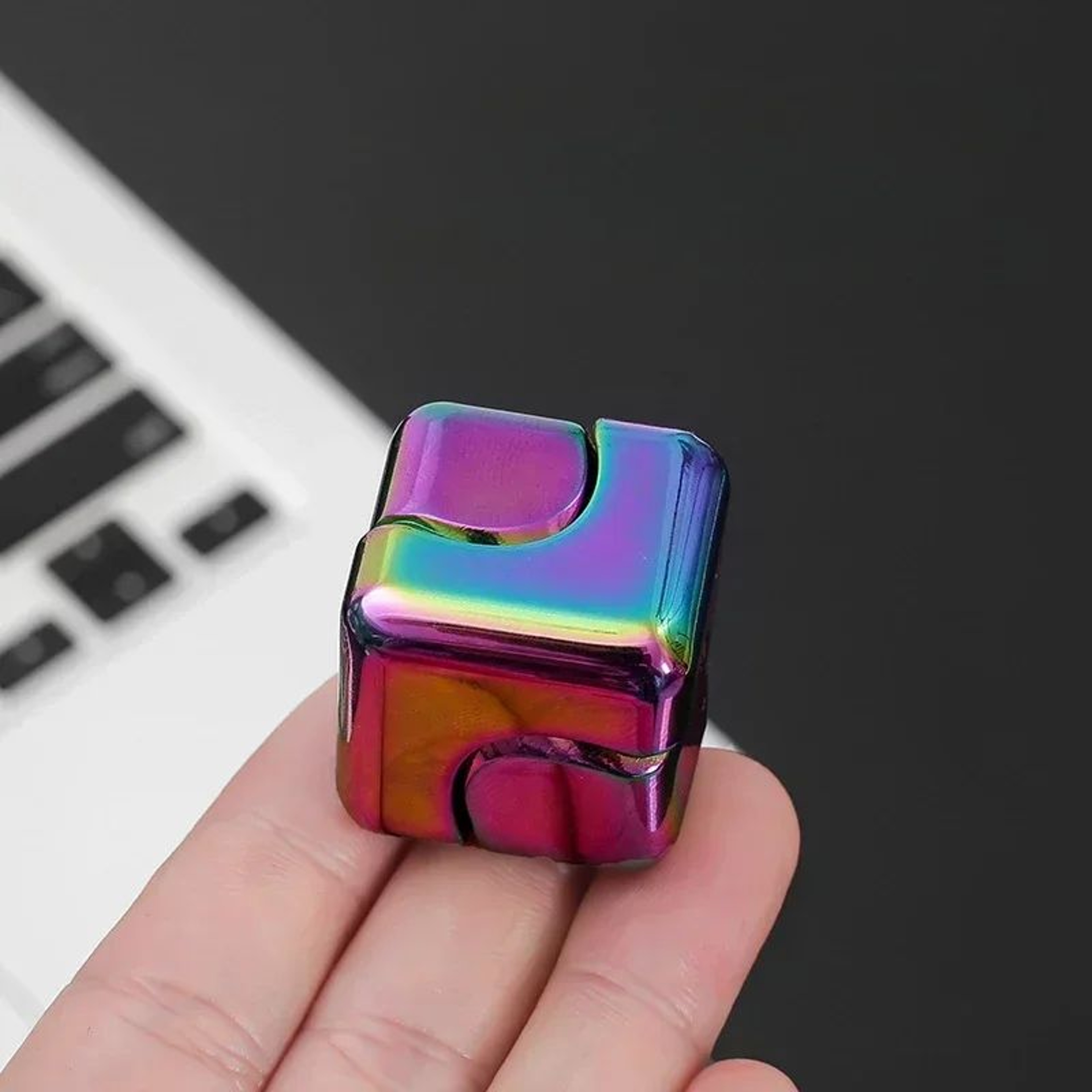 Metal Cube Fidget Gyroscope  Silent Bearing Spinner For Stress Relief  Focus 0