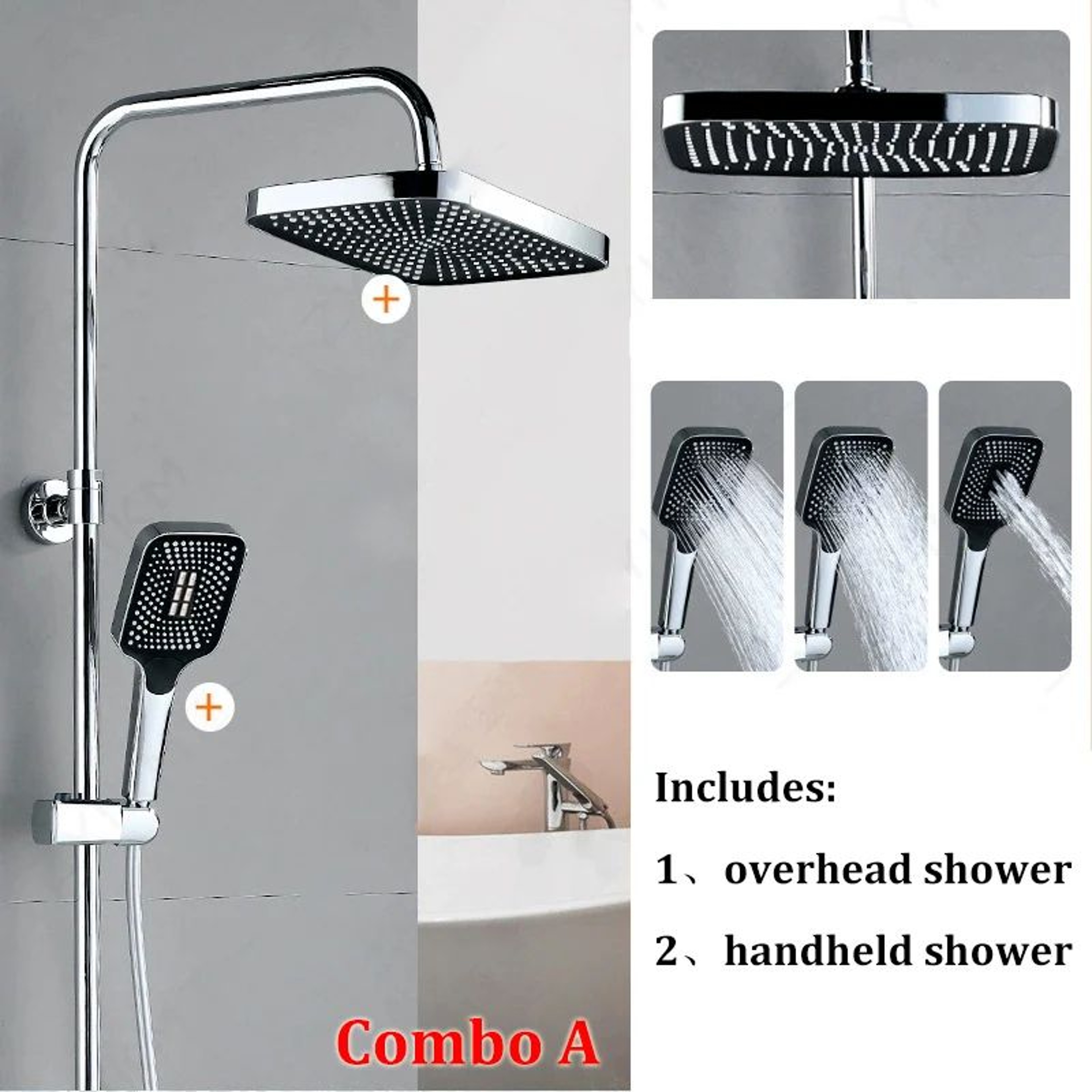 12Inch Rain Shower Head And Handheld Combo  High Pressure 3Mode Bathroom Shower Set 6