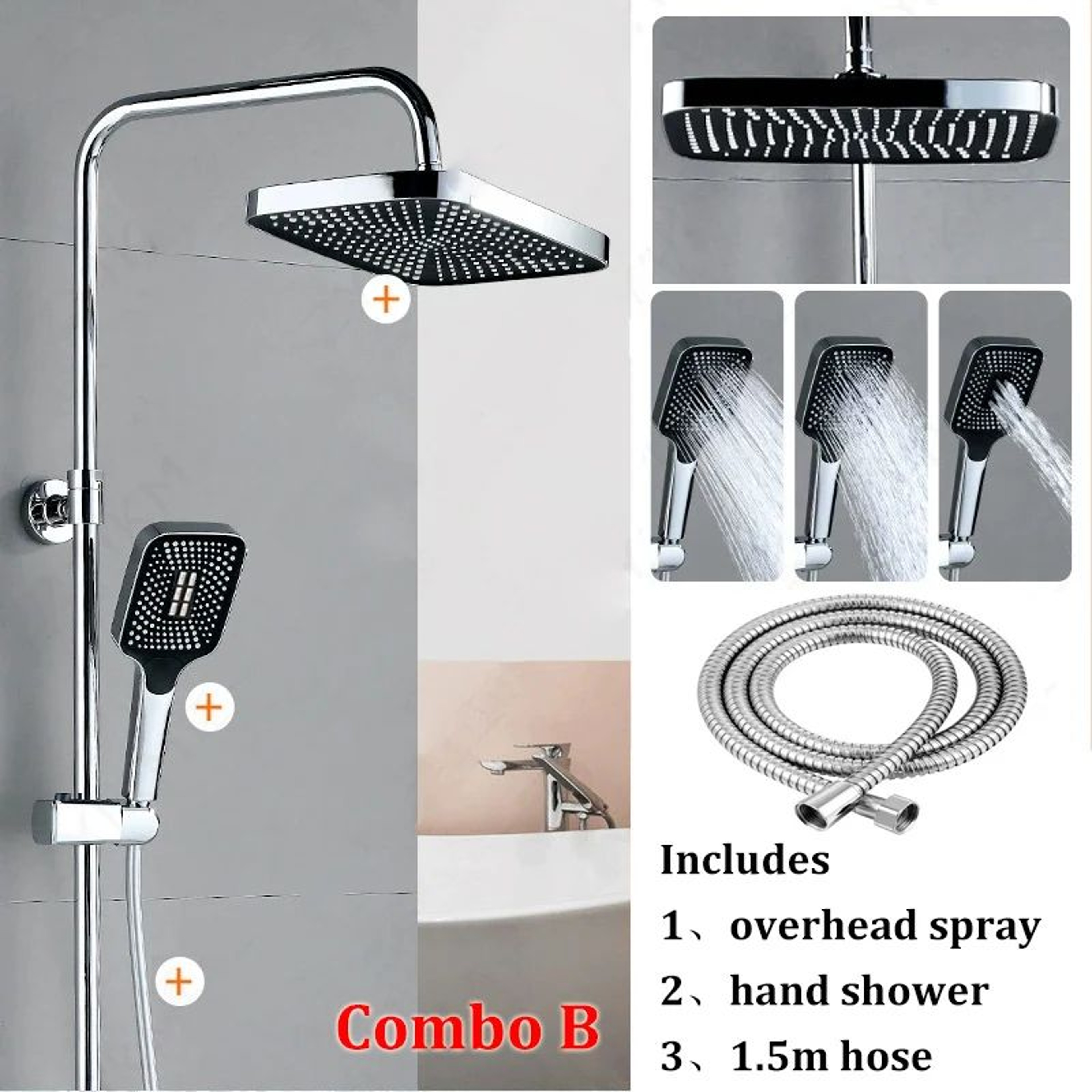 12Inch Rain Shower Head And Handheld Combo  High Pressure 3Mode Bathroom Shower Set 7
