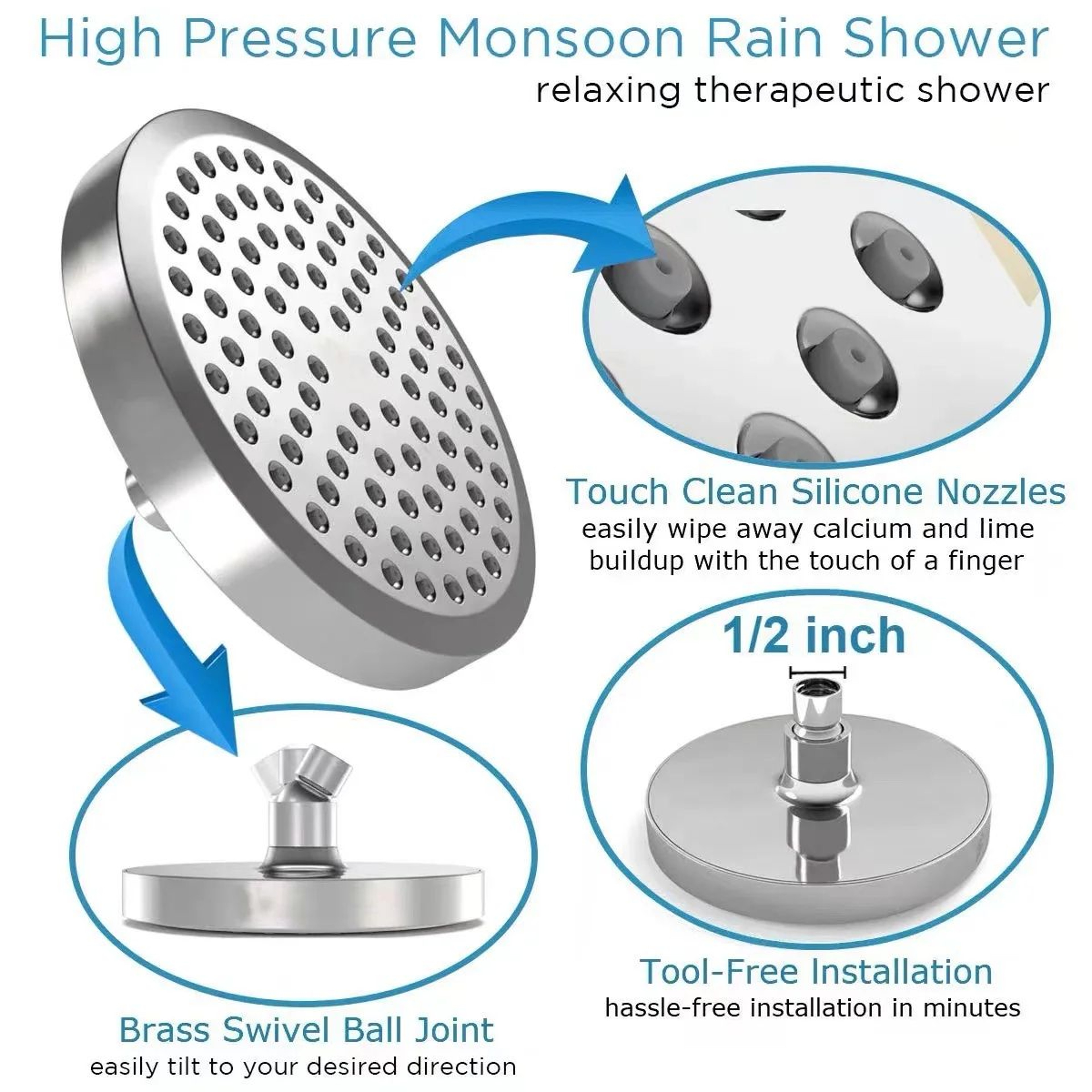 High Pressure Shower Head Set With 6Inch Rainfall Shower Head  Adjustable Shower Arm Extension Elec 3