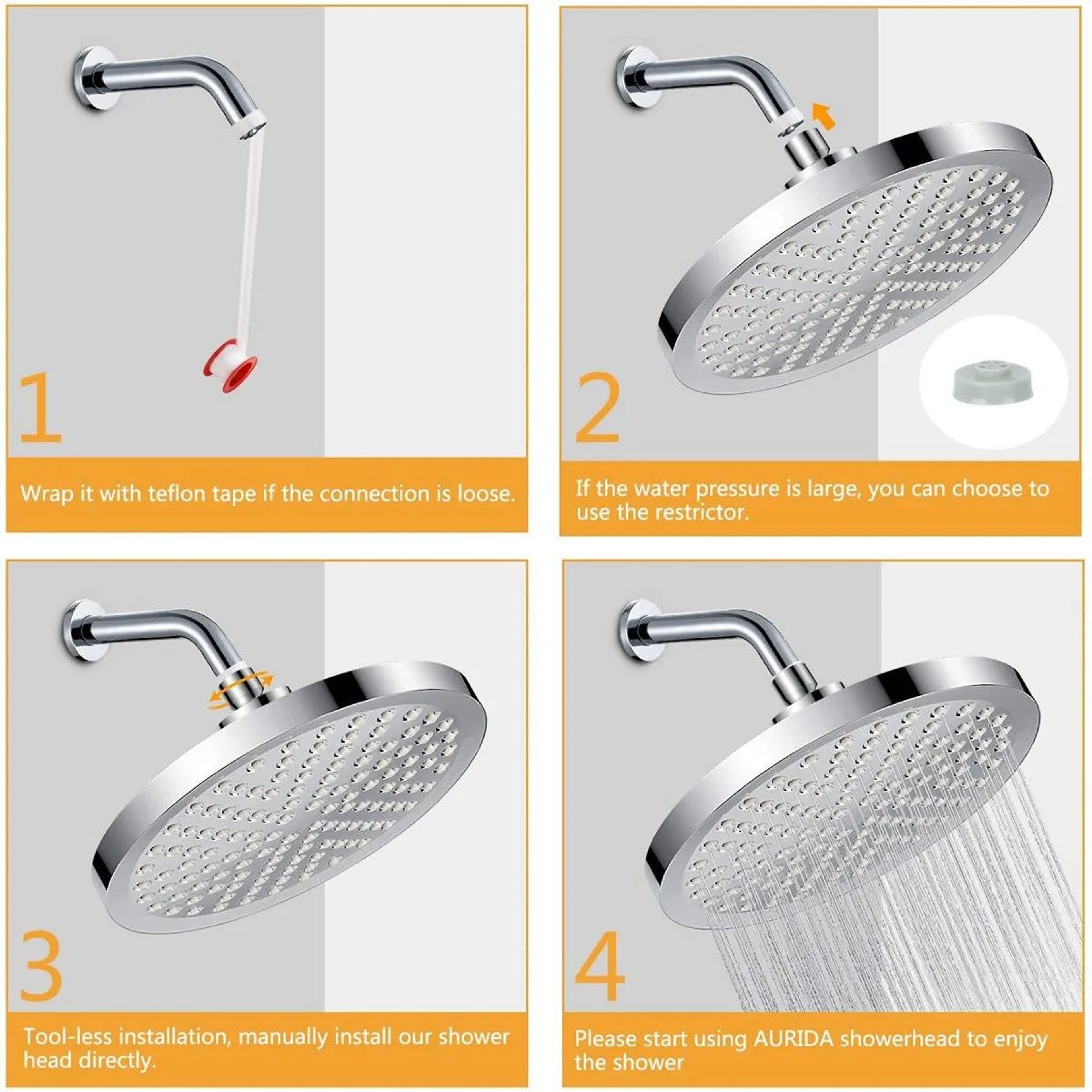 High Pressure Shower Head Set With 6Inch Rainfall Shower Head  Adjustable Shower Arm Extension Elec 5