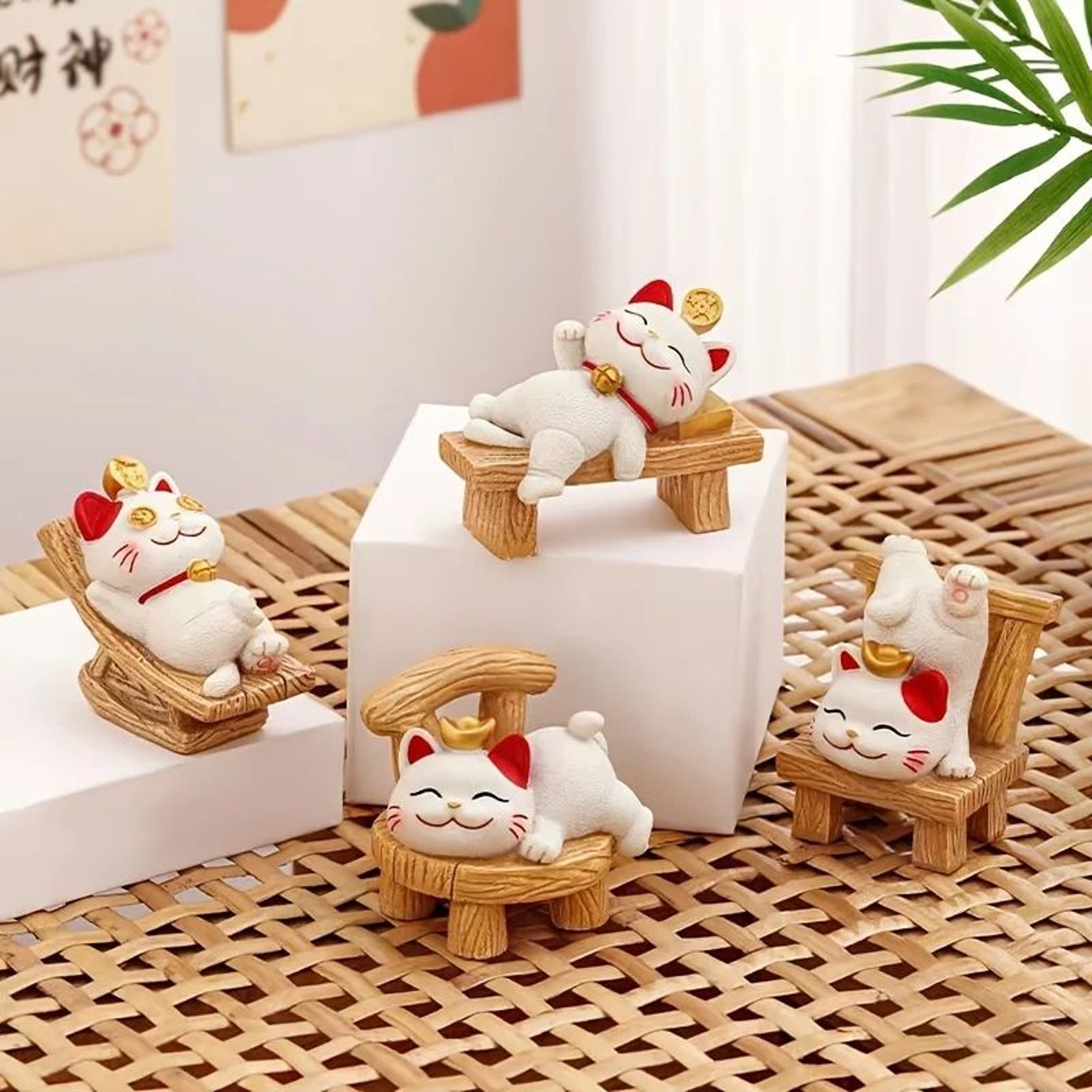 Lucky Lying Cat Figurine  WealthAttracting Ornament For Office Desk  Home Decor 5
