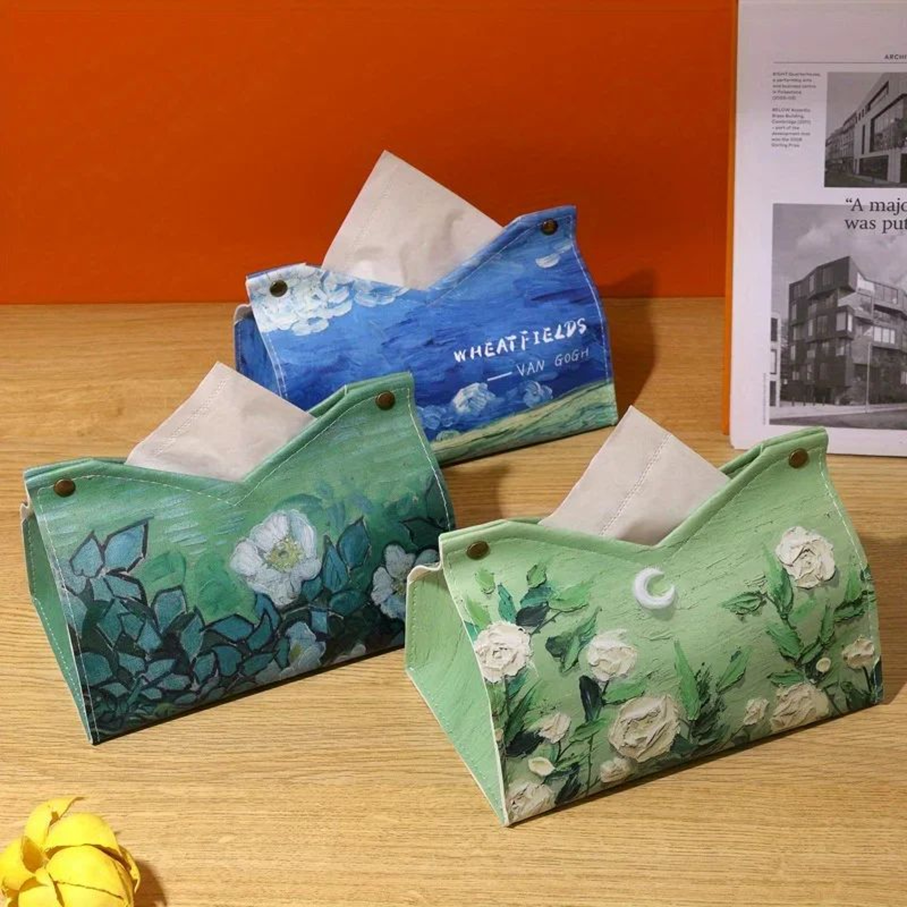 Moonlight Rose 3D Oil Painting Tissue Box Cover  Faux Leather Luxury Tissue Box Holder For Home  Ca 0